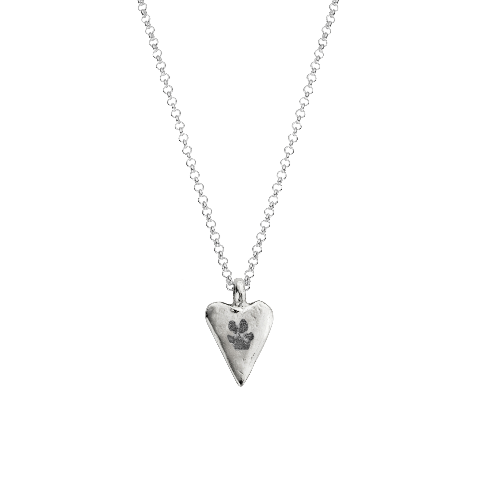 Silver Medium Heart Necklace with Paw Print