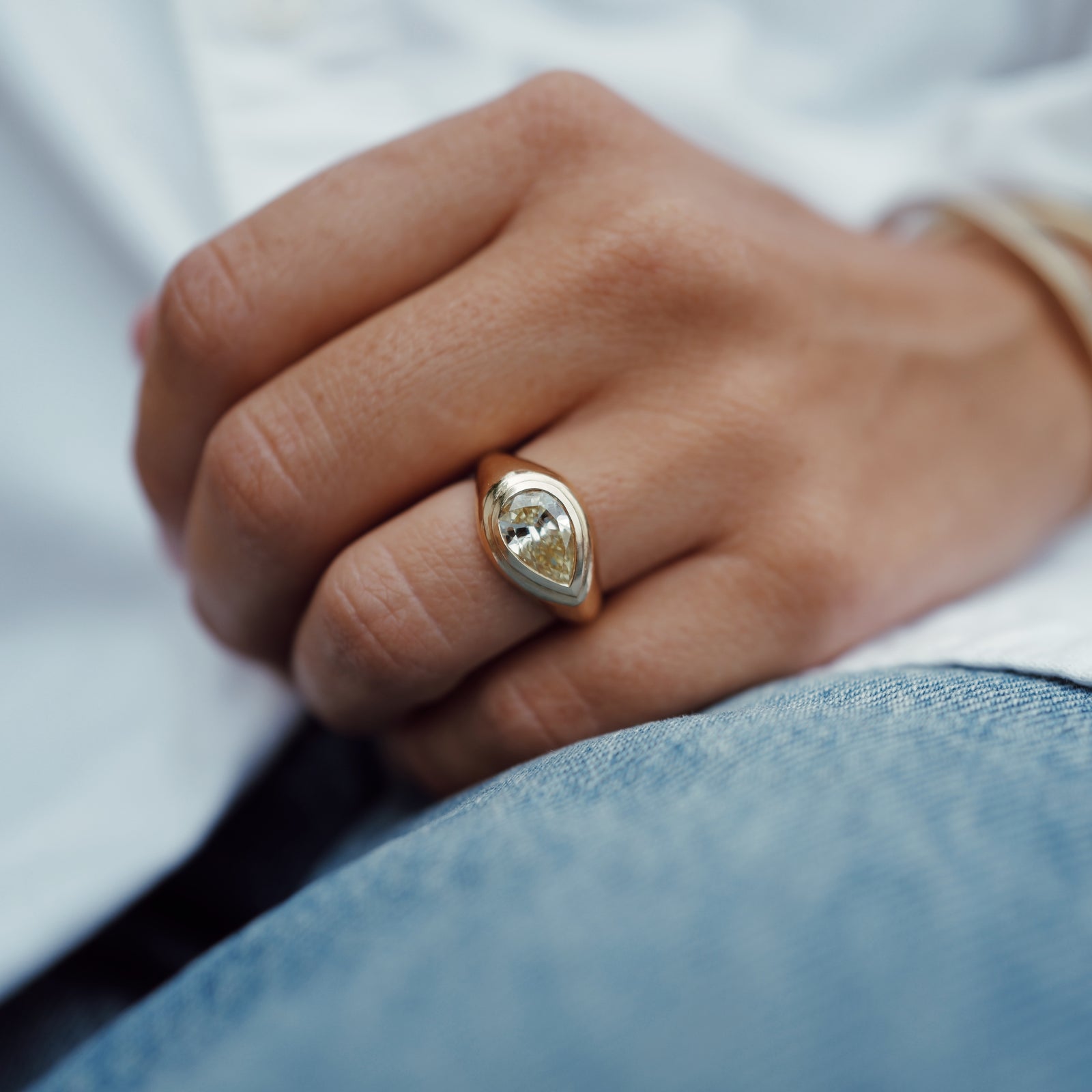 SOLEA Gold Yellow Pear Diamond Ring