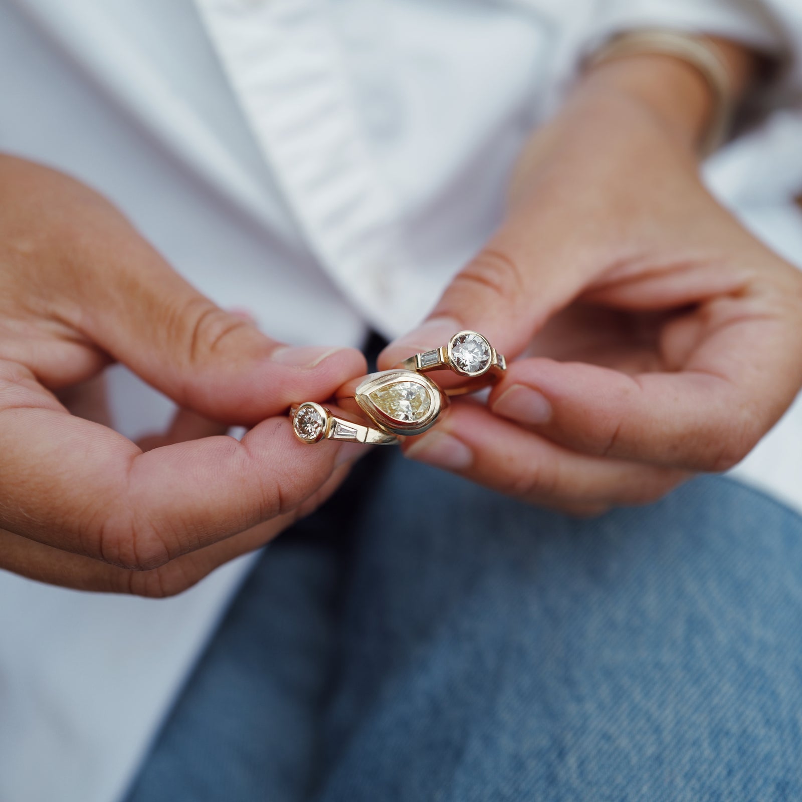 SOLEA Gold Yellow Pear Diamond Ring