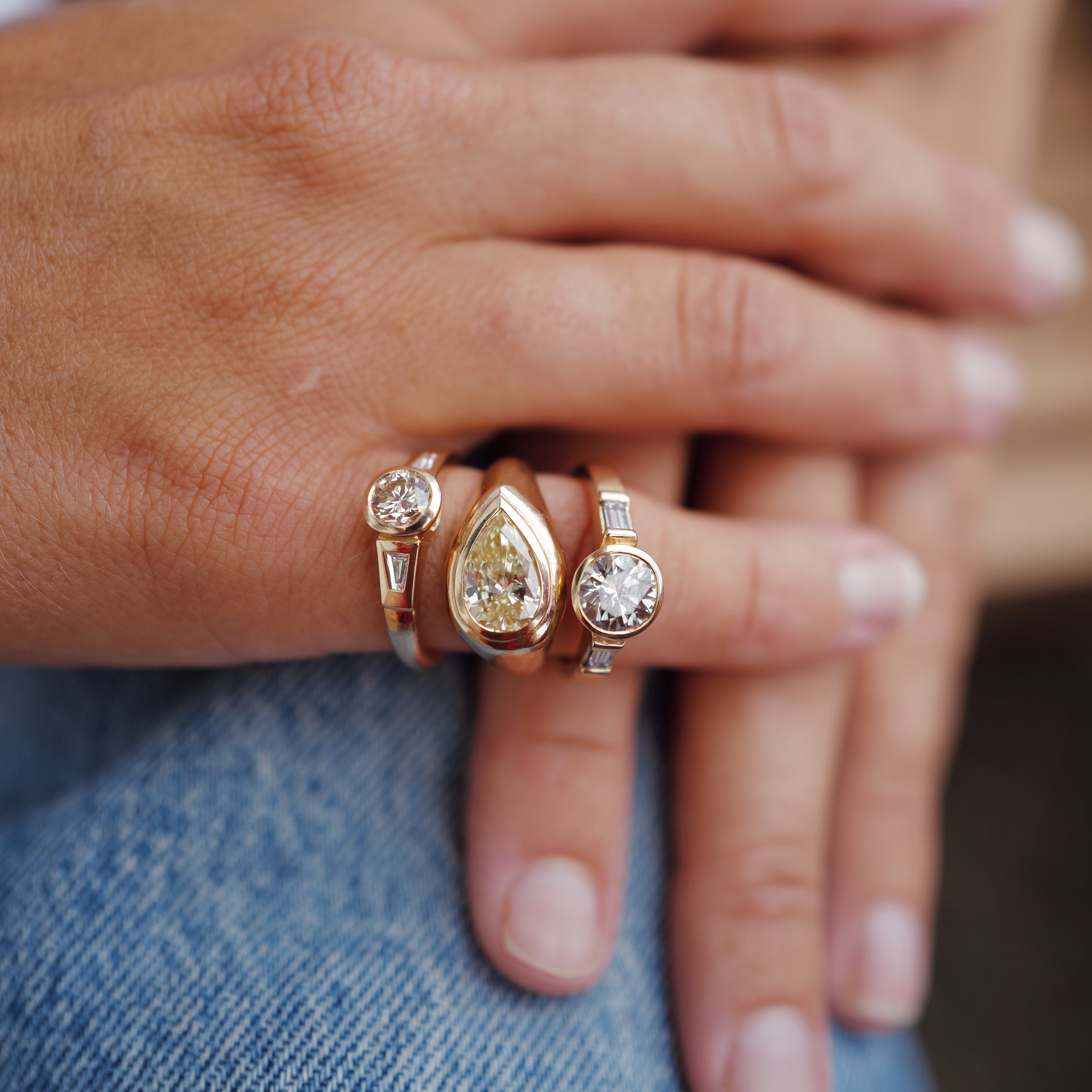 SOLEA Gold Yellow Pear Diamond Ring