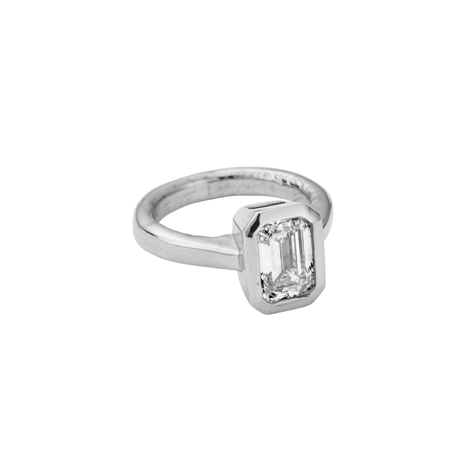 'The Heirloom' Silver Emerald 2ct Lab Grown Diamond Bezel Engagement Ring