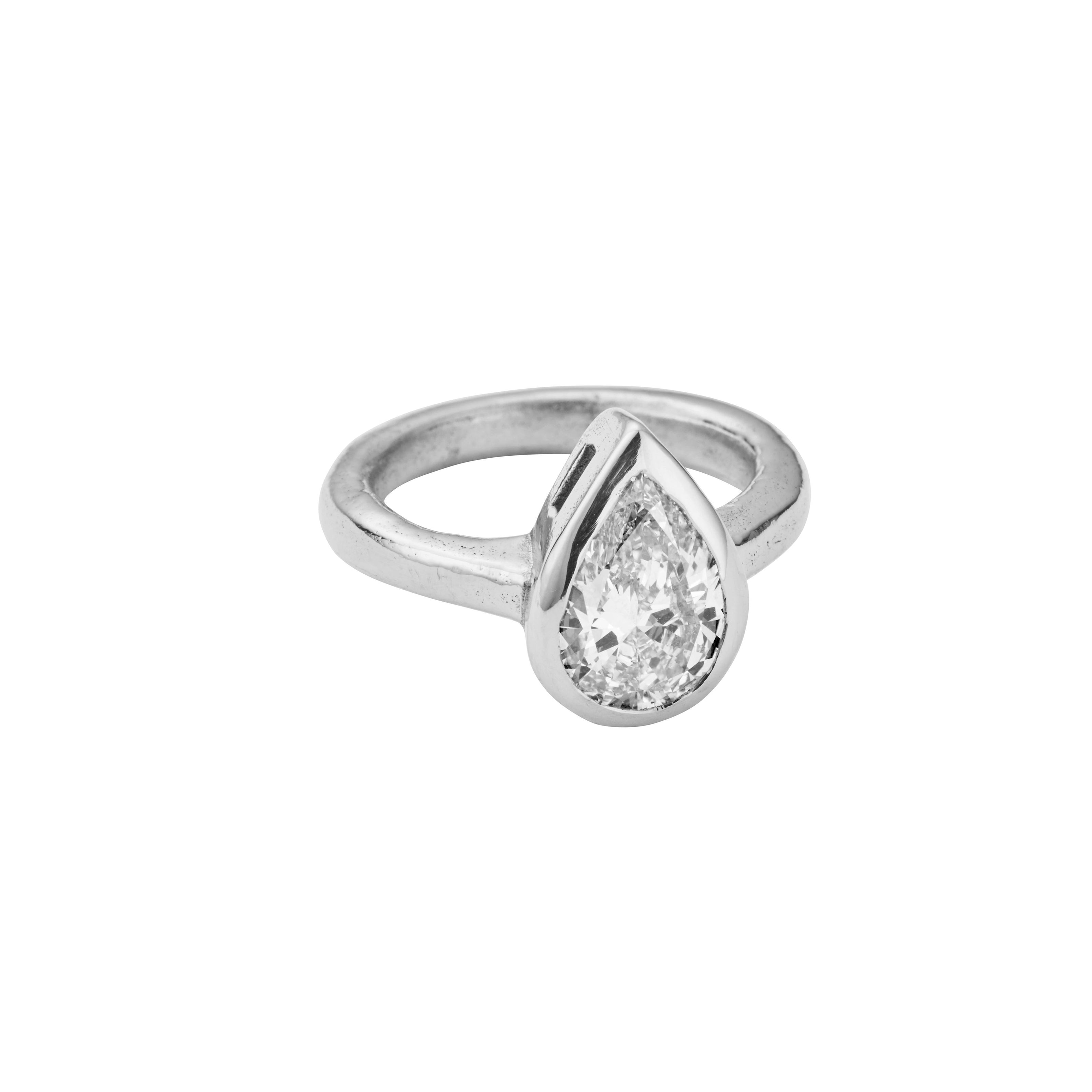 'The Muse' Silver Pear 2ct Lab Grown Bezel Engagement Ring