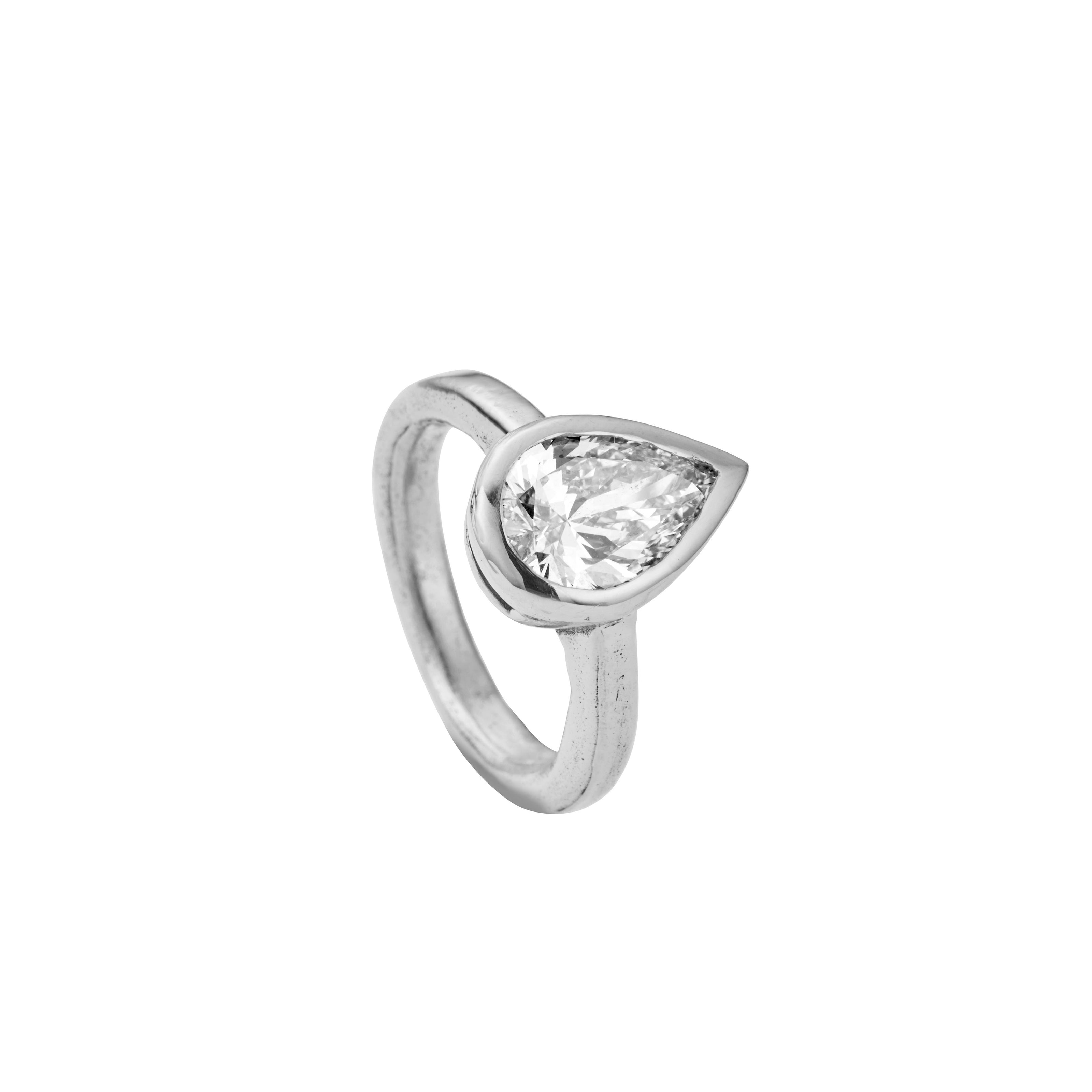 'The Muse' Silver Pear 2ct Lab Grown Bezel Engagement Ring