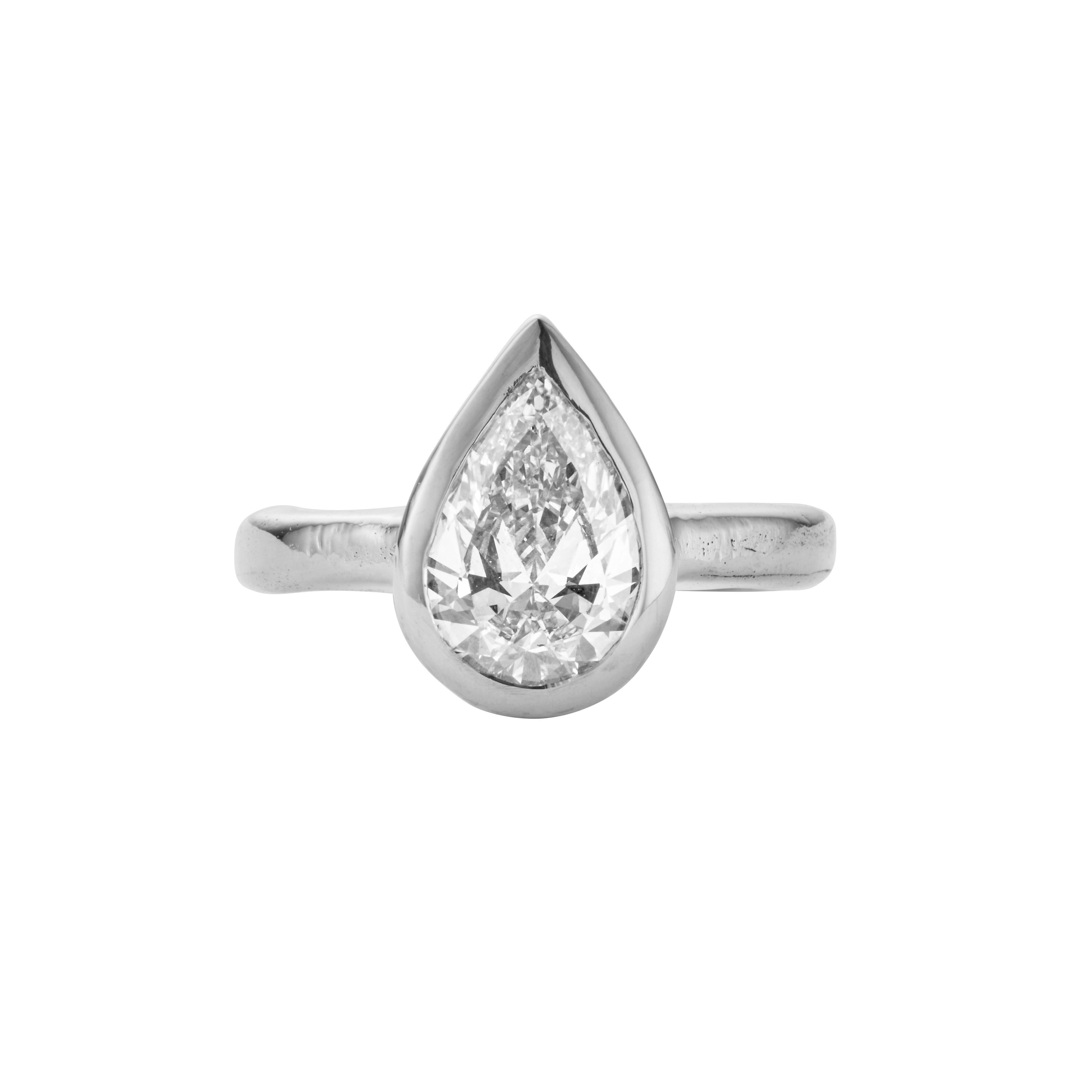 'The Muse' Silver Pear 2ct Lab Grown Bezel Engagement Ring