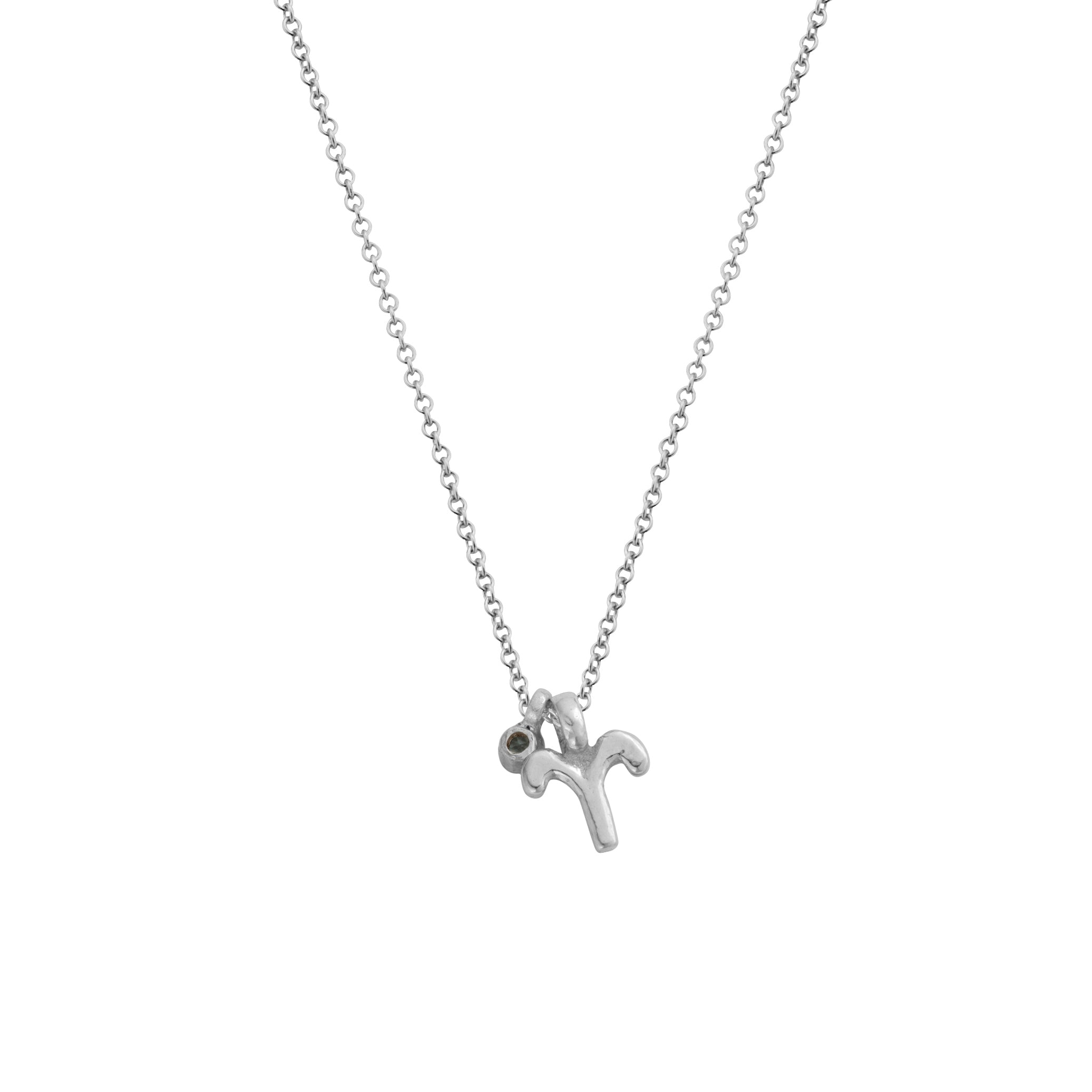 Silver Mini Aries Horoscope & Aquamarine Birthstone Necklace