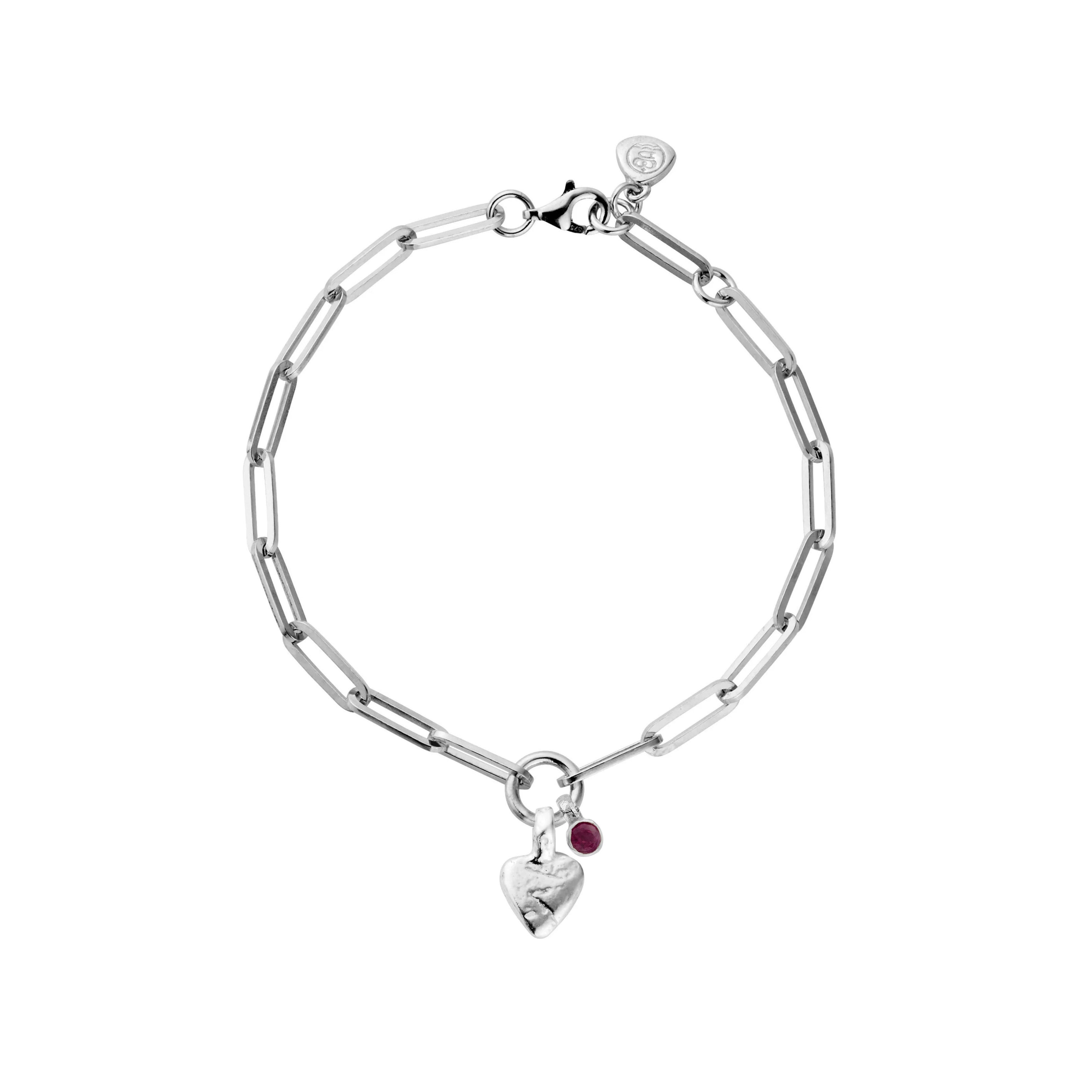 Silver Ruby Baby Heart Trace Chain Bracelet