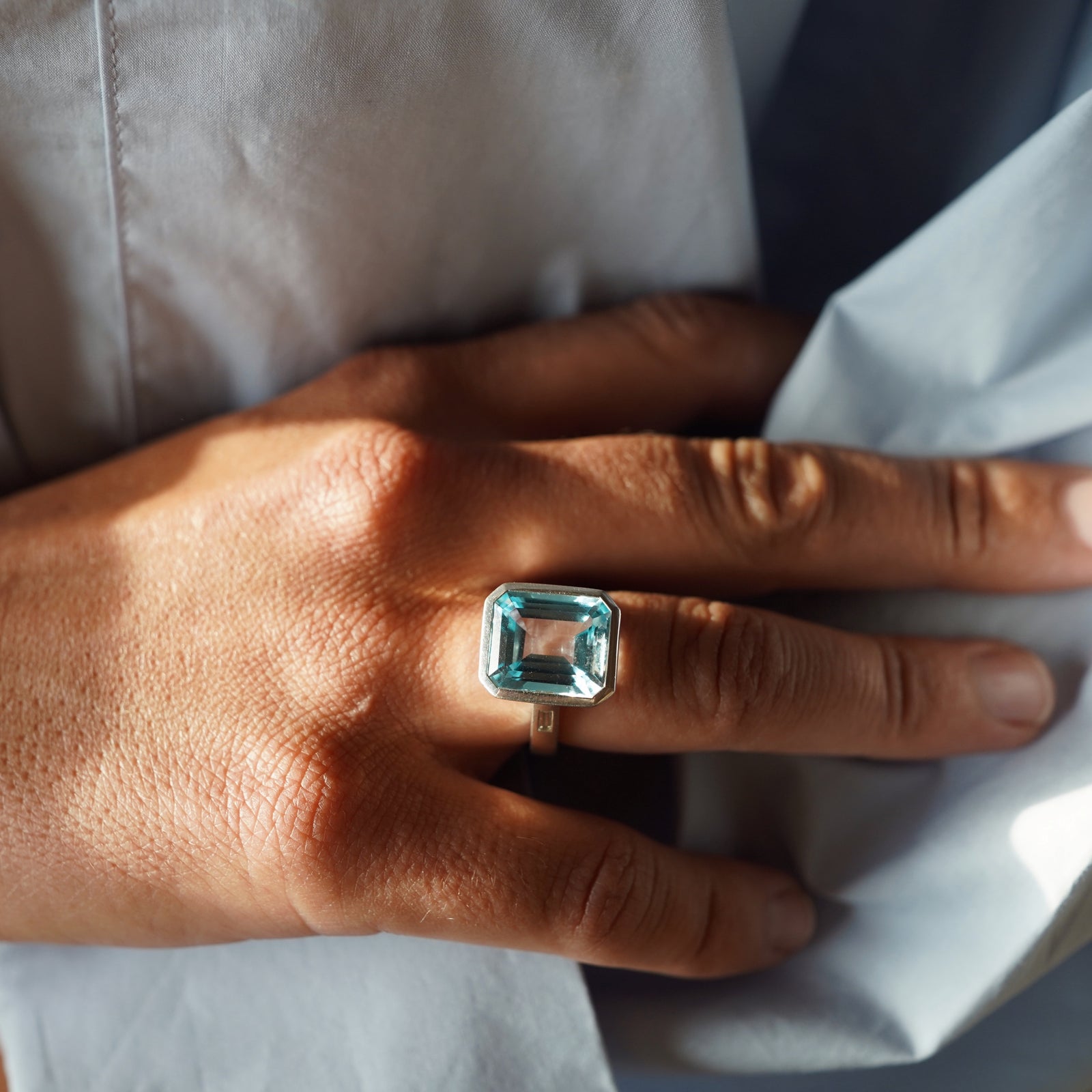 Silver Juno Blue Topaz & Diamond Ring