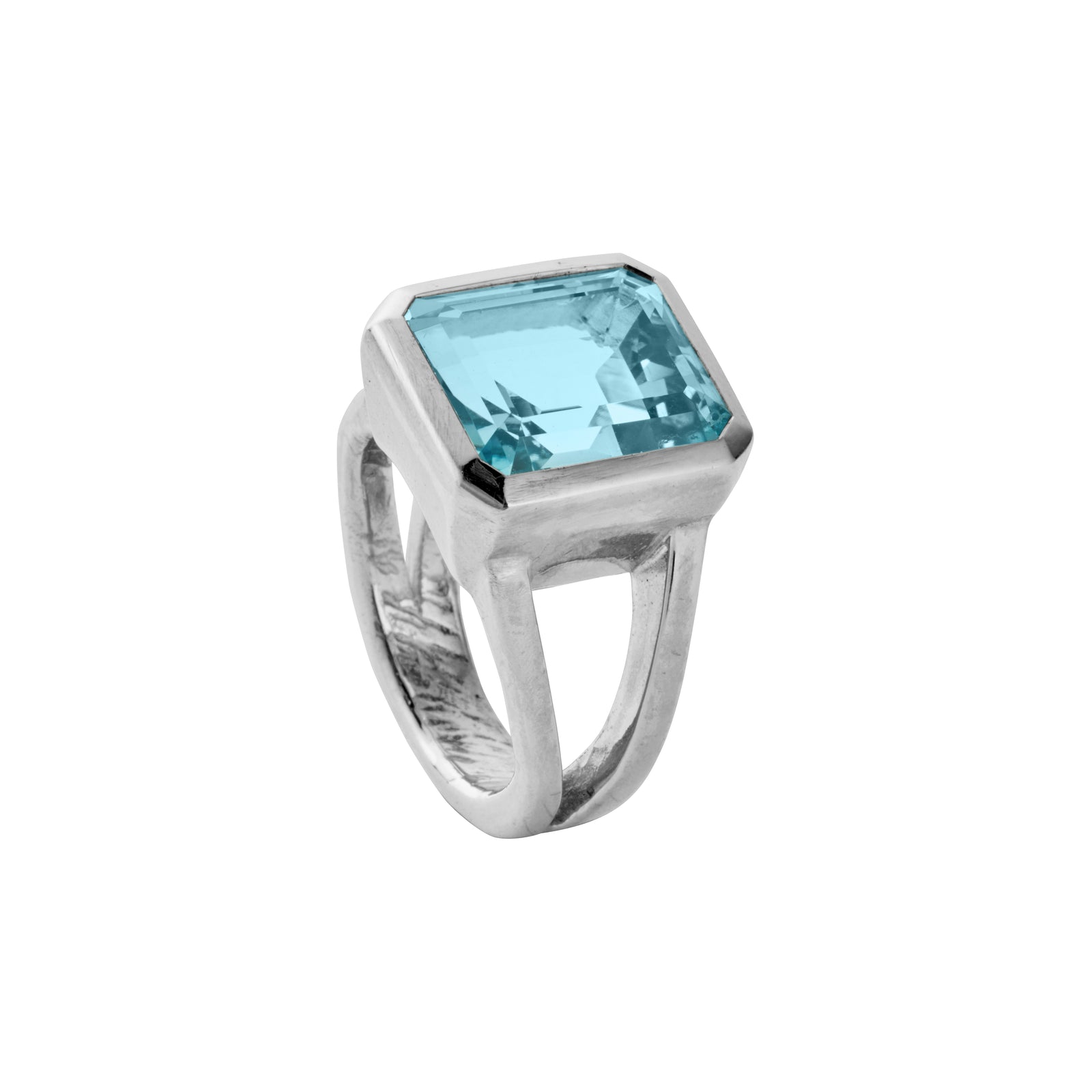 Silver Juno Blue Topaz Split Shank Ring