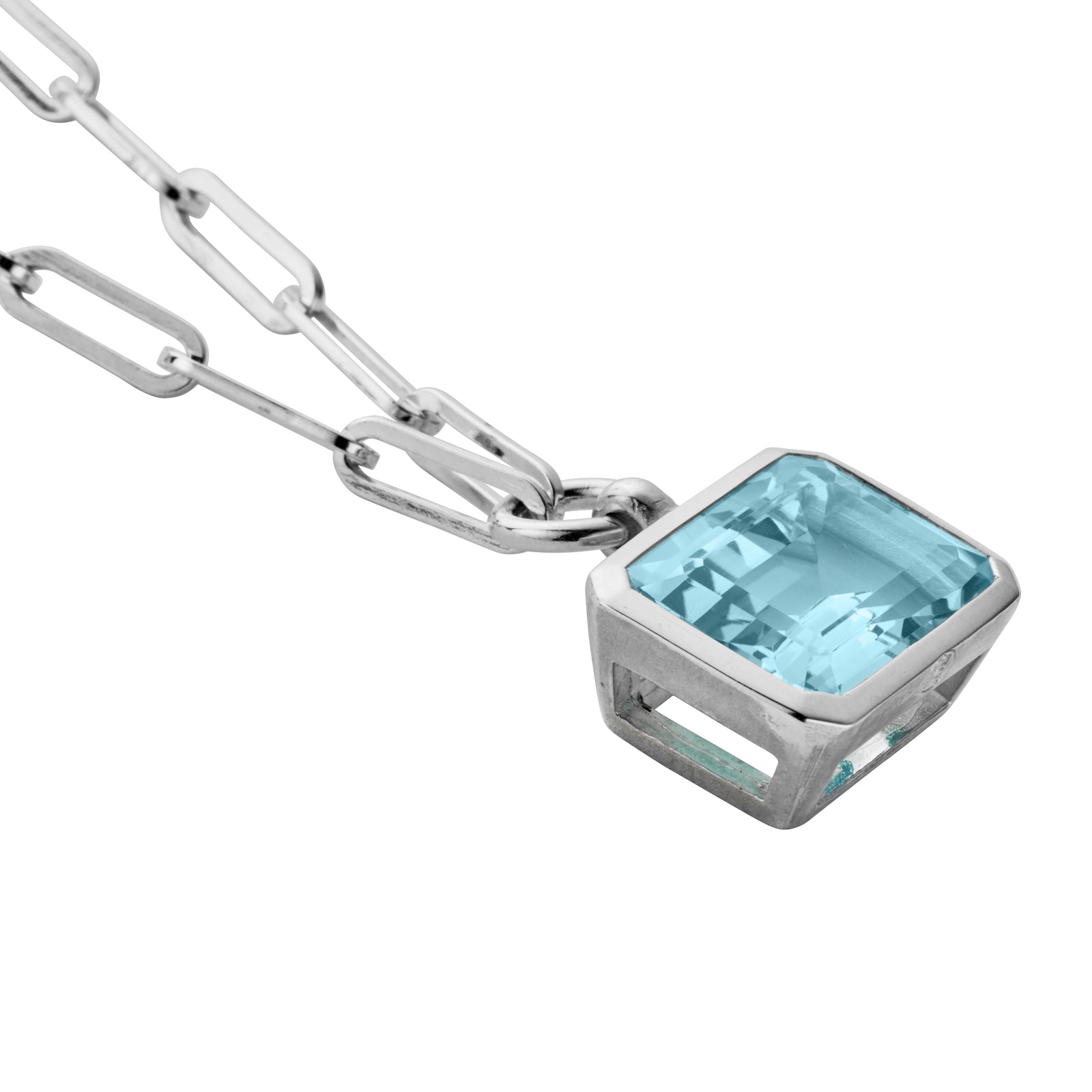 Silver Juno Blue Topaz Trace Chain Necklace
