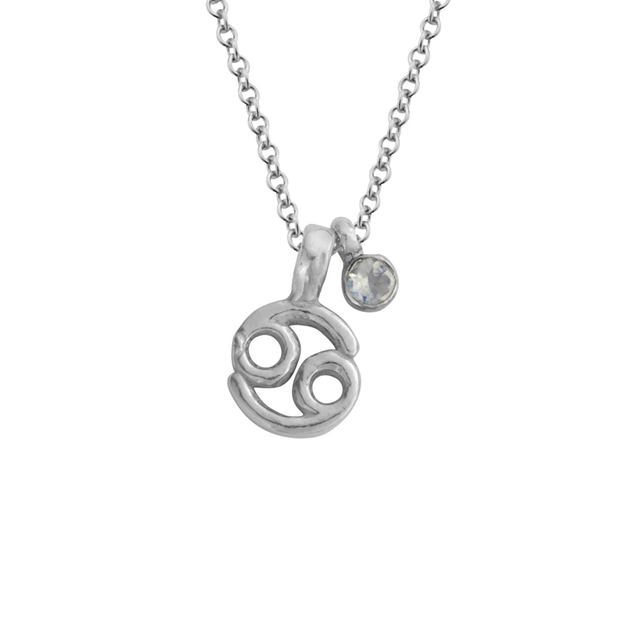 Silver Mini Cancer Horoscope & Moonstone Birthstone Necklace