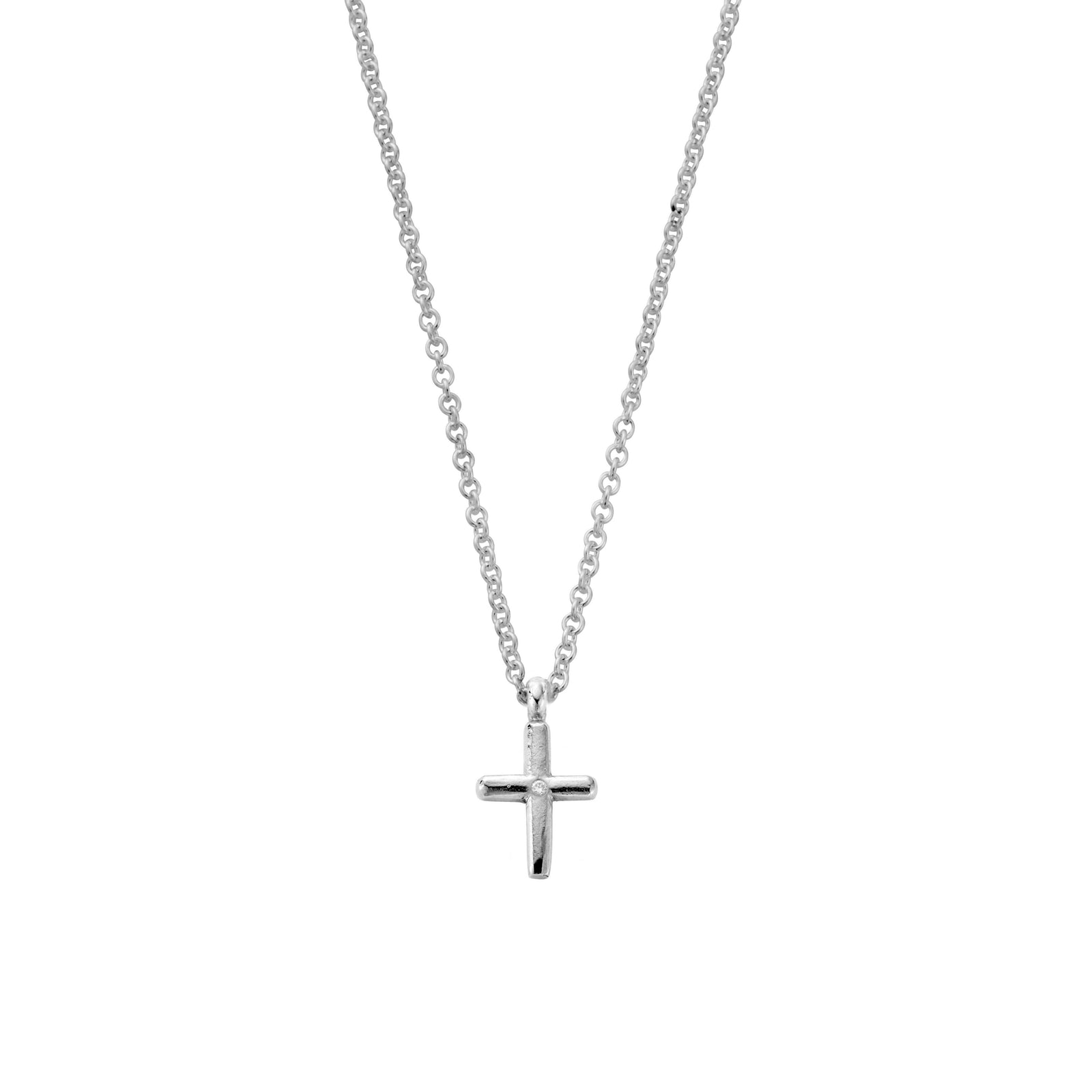 Silver Diamond Mini Cross Necklace