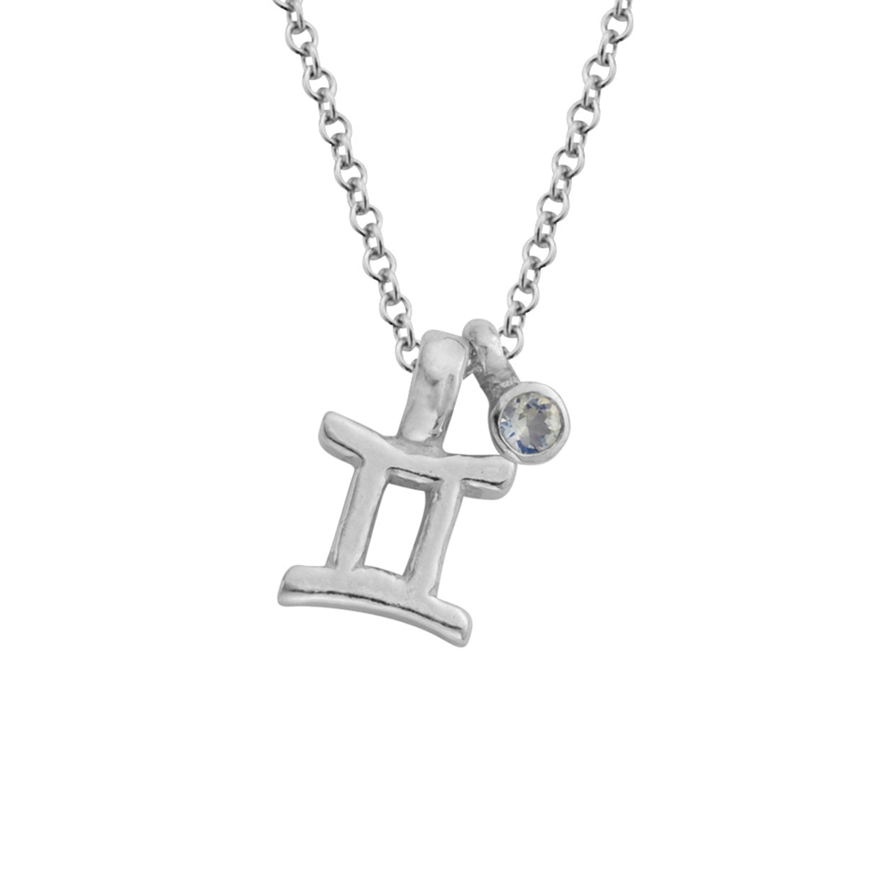 Silver Mini Gemini Horoscope & Moonstone Birthstone Necklace
