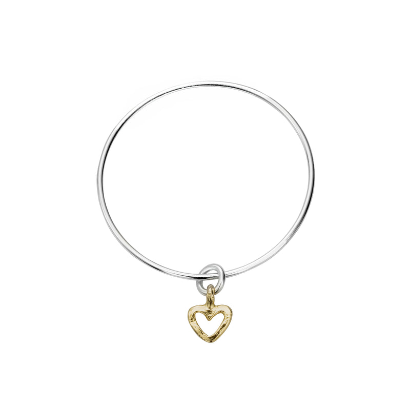 Silver & Gold Mini Open Heart Bangle