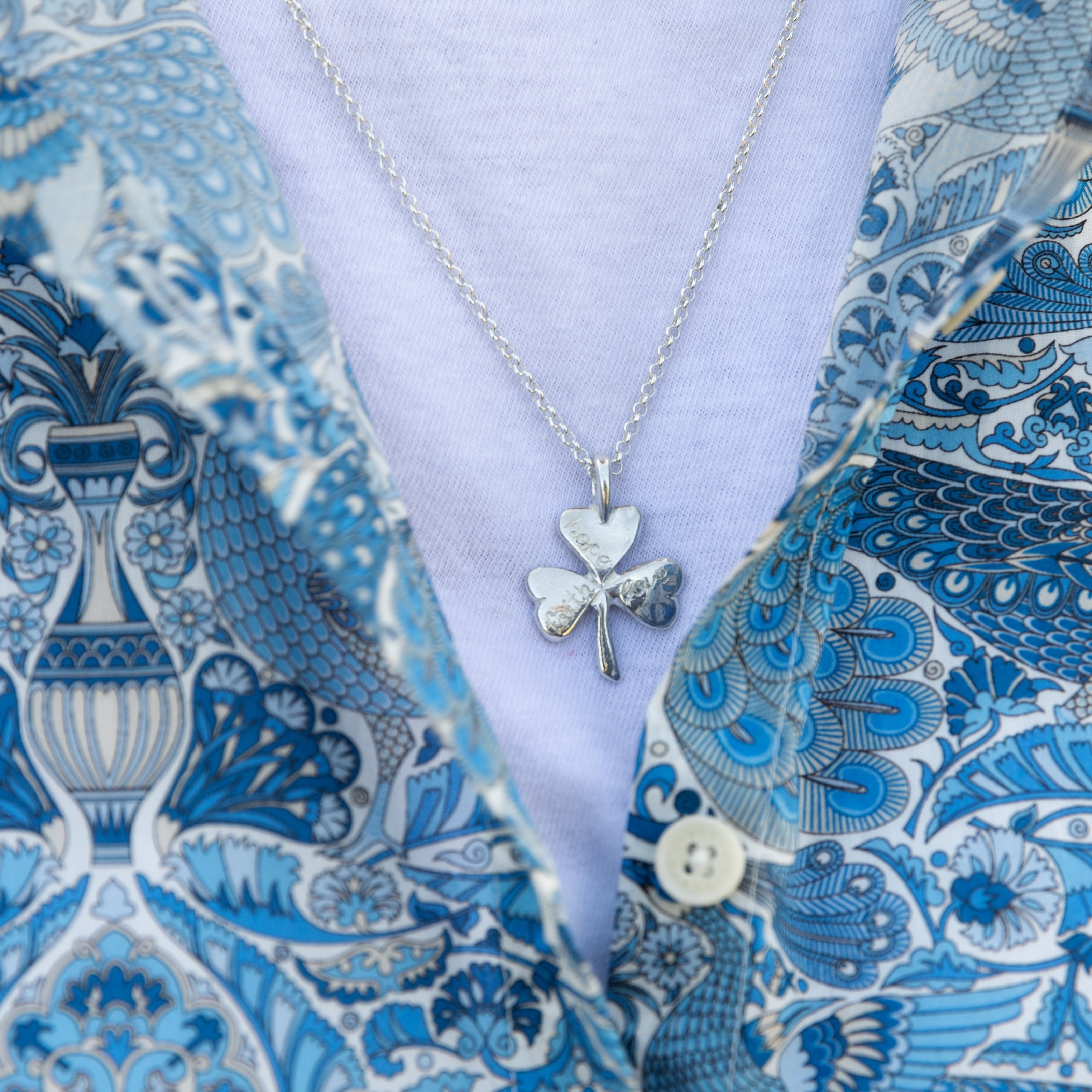 Silver 'Faith, Hope, Love' Large Shamrock Necklace