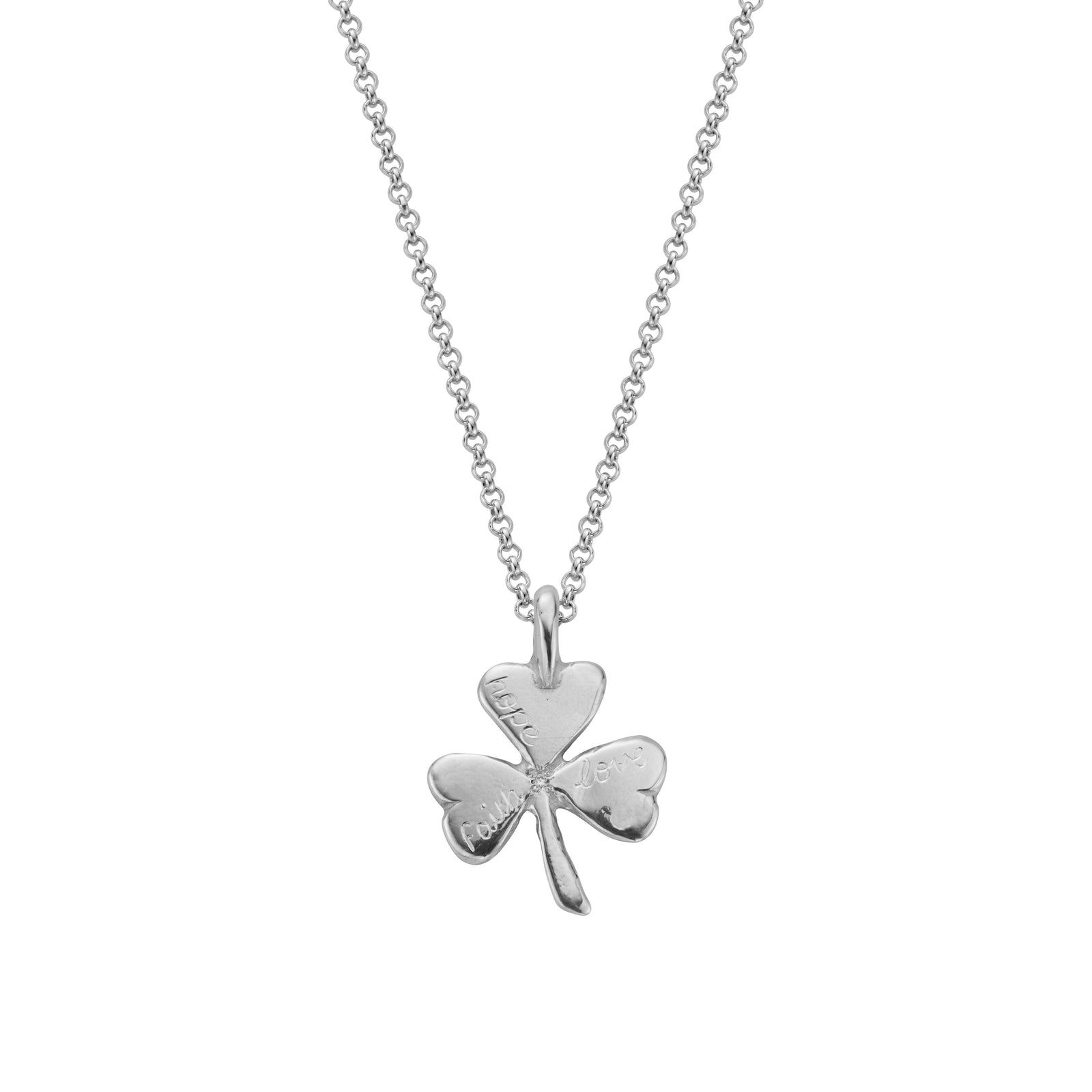 Silver 'Faith, Hope, Love' Large Shamrock Necklace