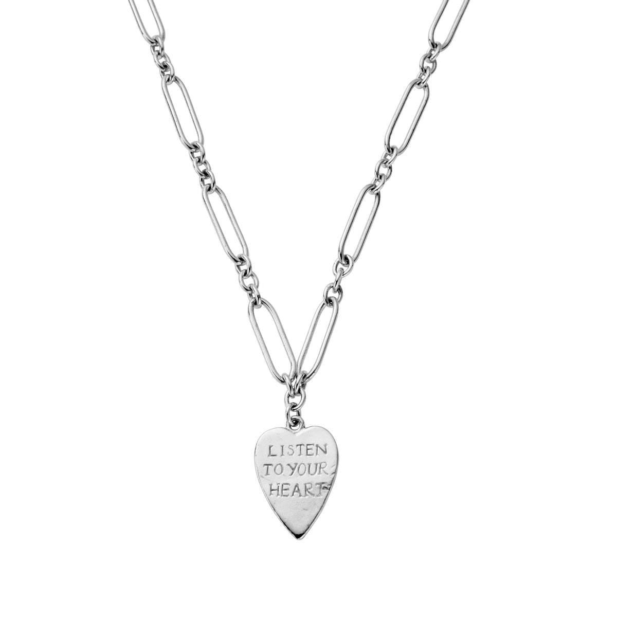 Silver 'Listen To Your Heart' Heart Token Necklace