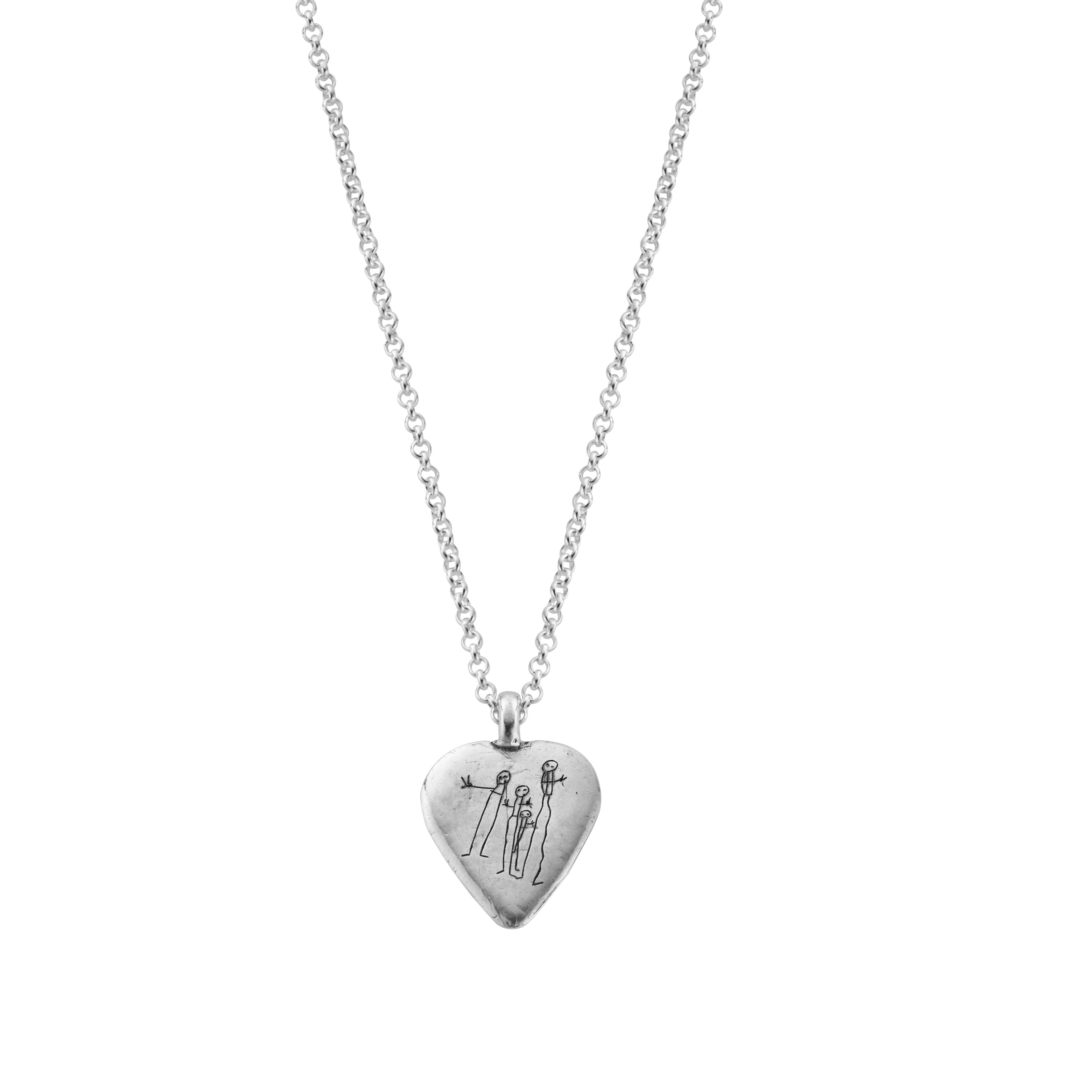 Silver Large Happy Heart Necklace with Handwriting