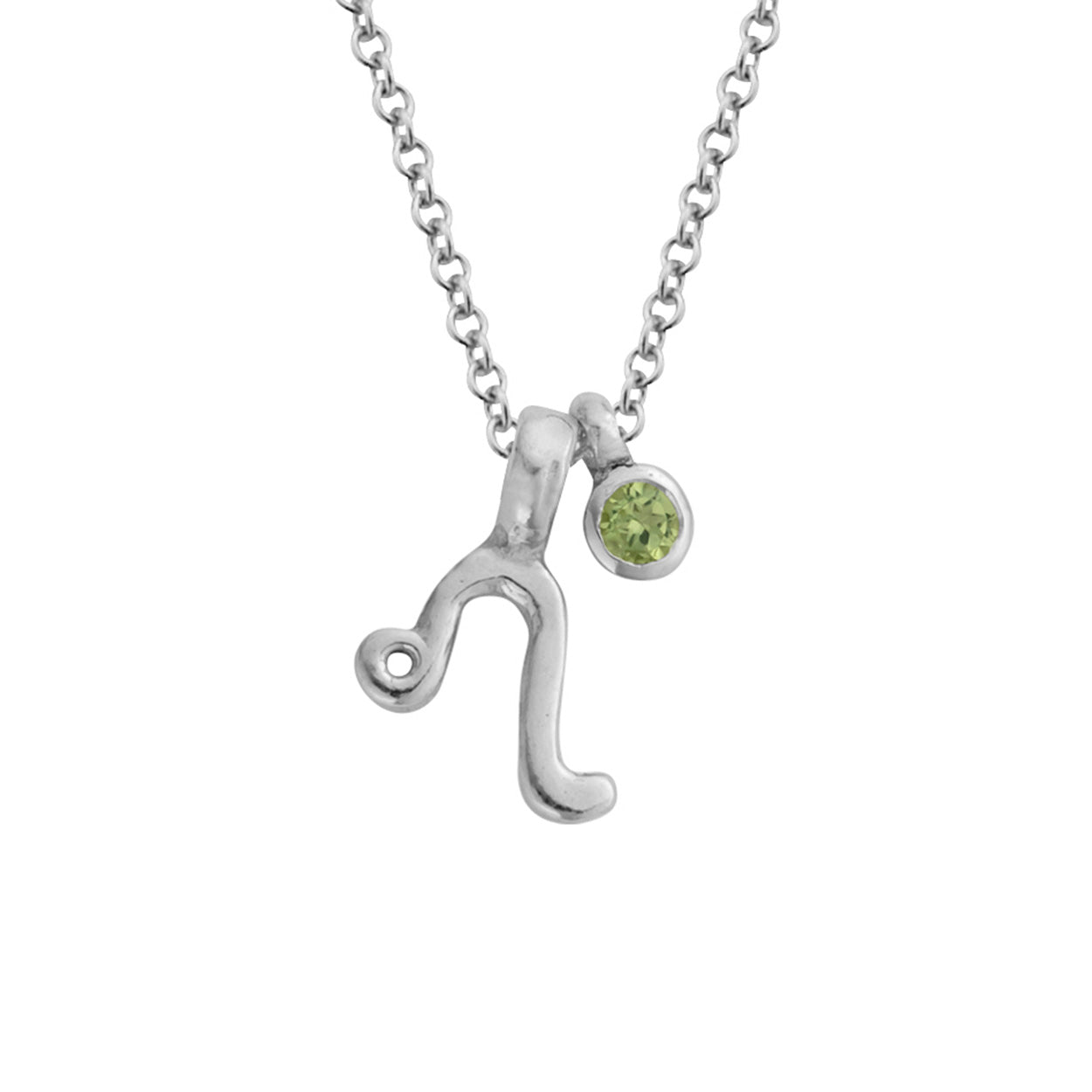 Silver Mini Leo Horoscope & Peridot Birthstone Necklace