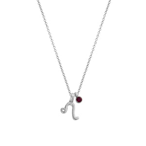 Silver Mini Leo Horoscope & Ruby Birthstone Necklace