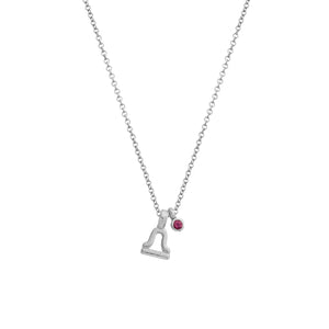 Silver Mini Libra Horoscope & Tourmaline Birthstone Necklace