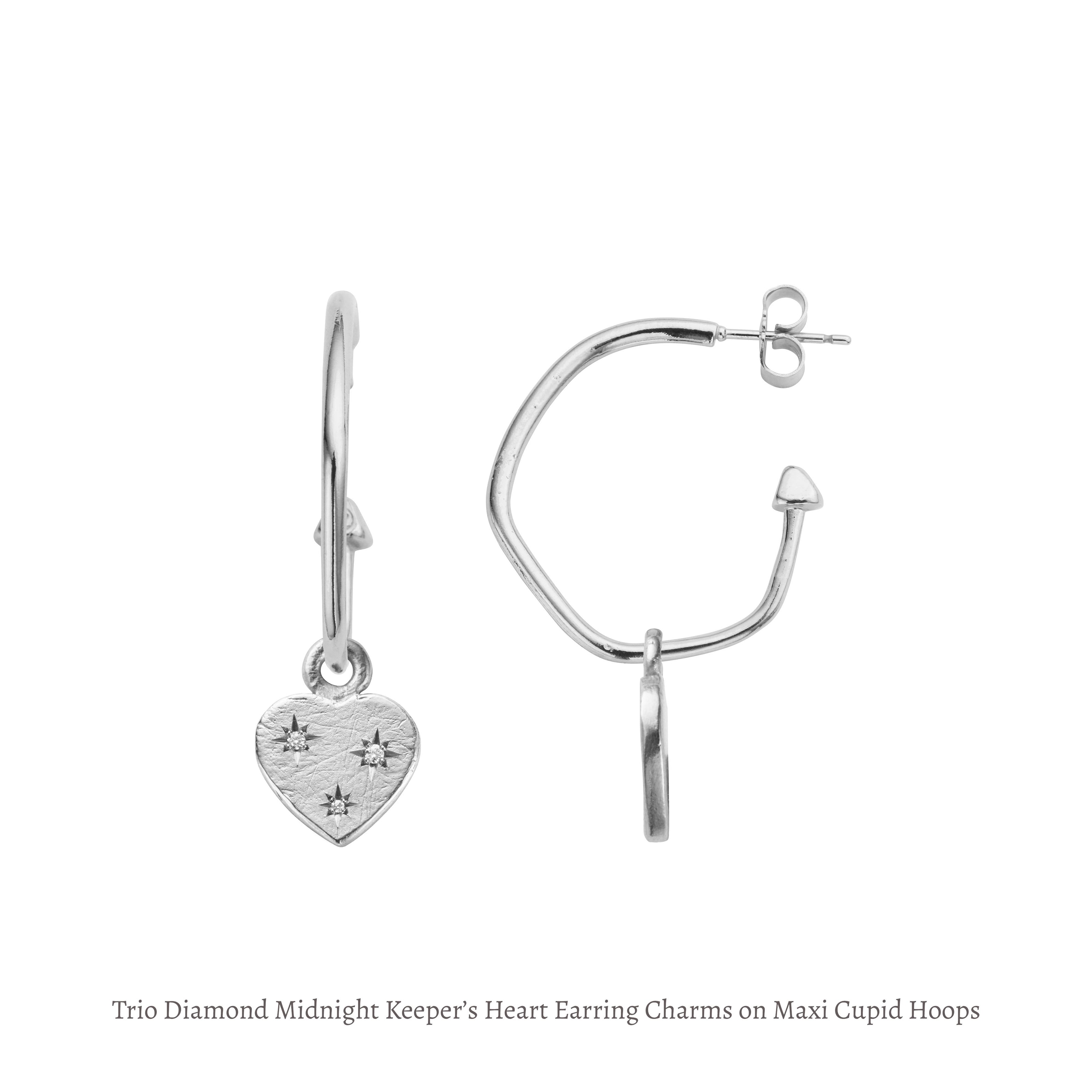 Silver Trio Diamond Midnight Keeper's Heart Earring Charms