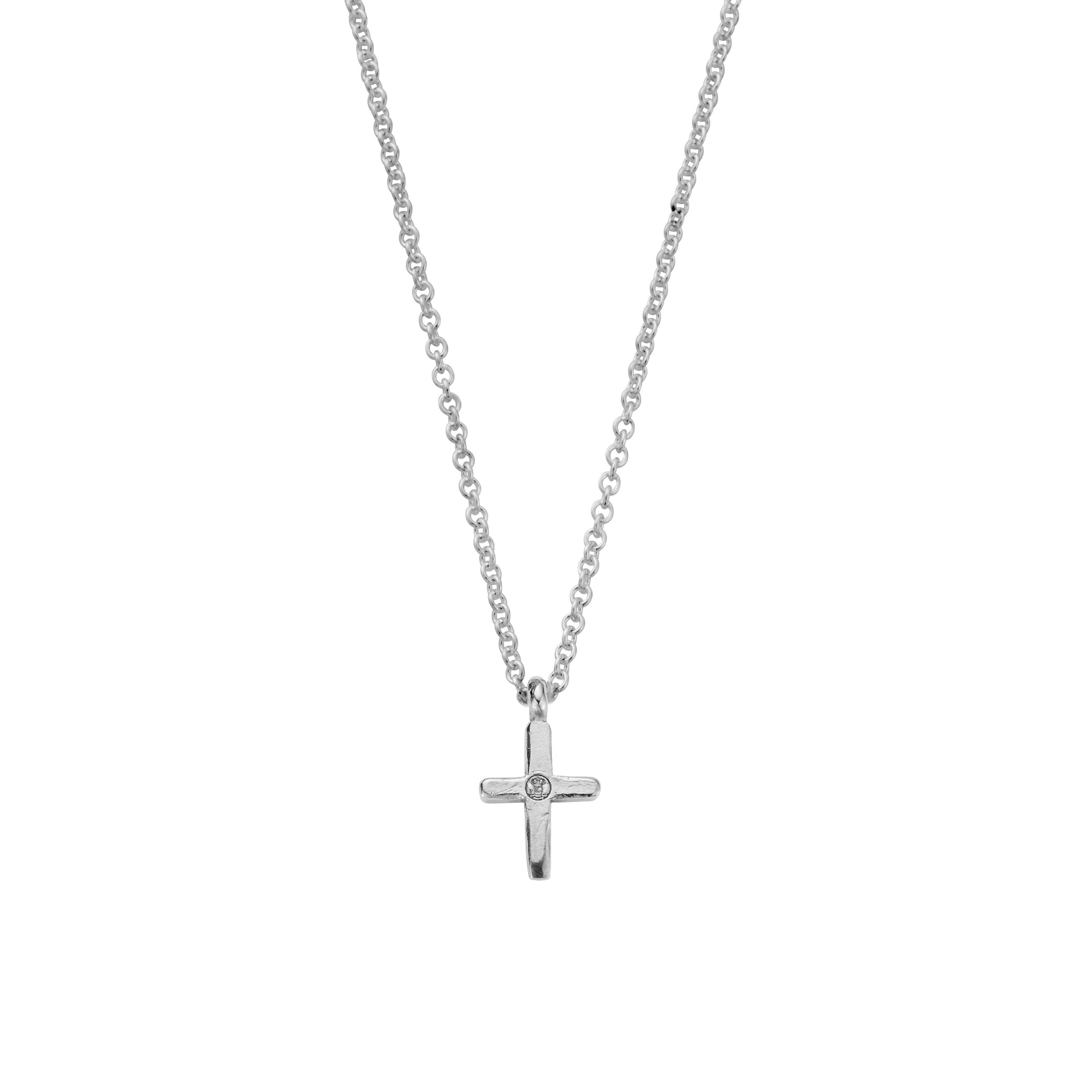 Silver Diamond Mini Cross Necklace