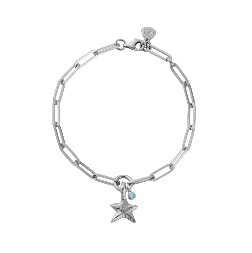 Silver Blue Topaz Mini Star Trace Chain Bracelet