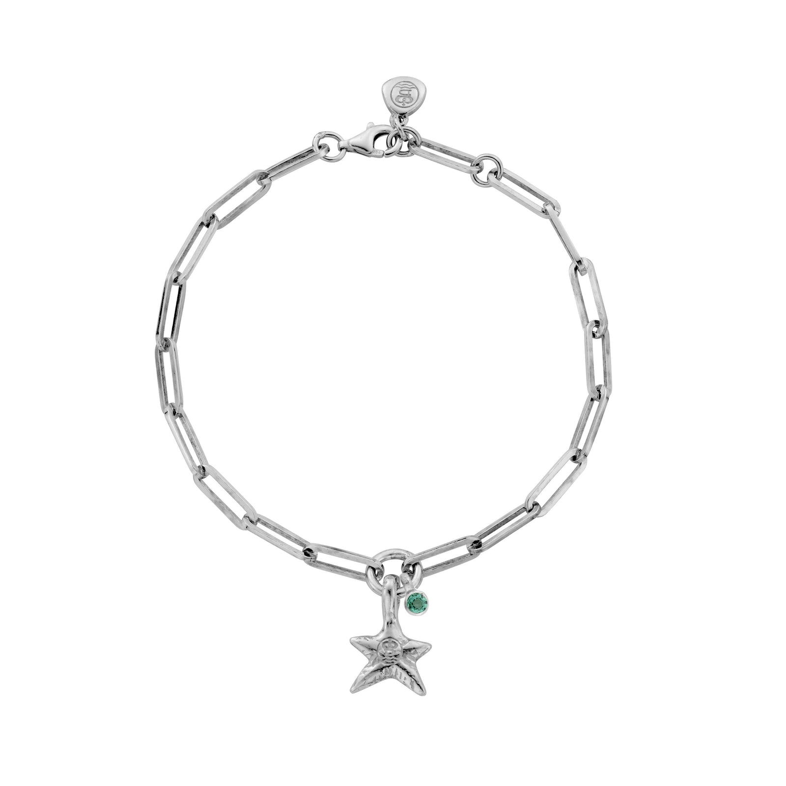 Silver Emerald Mini Star Trace Chain Bracelet