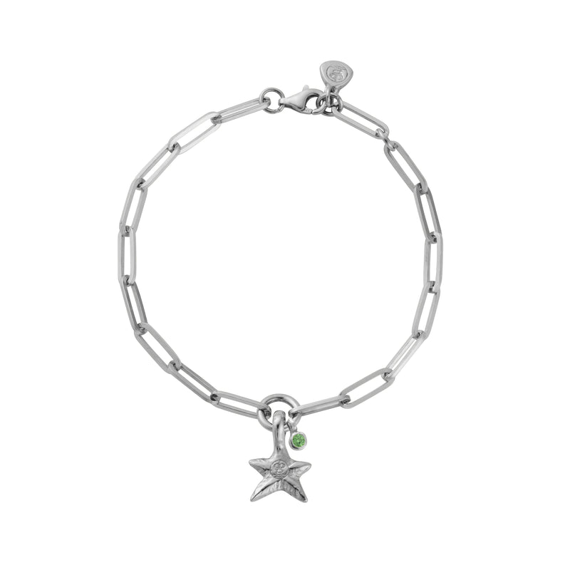Silver Peridot Mini Star Trace Chain Bracelet