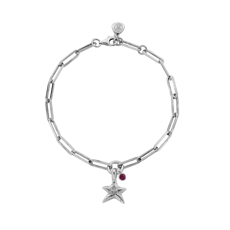 Silver Ruby Mini Star Trace Chain Bracelet