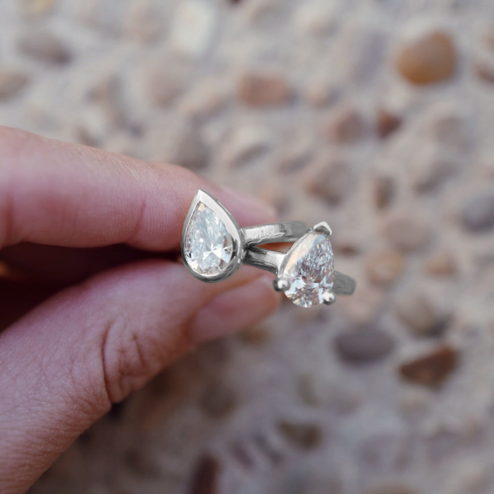 'The Muse' Silver Pear 2ct Lab Grown Diamond Claw Engagement Ring