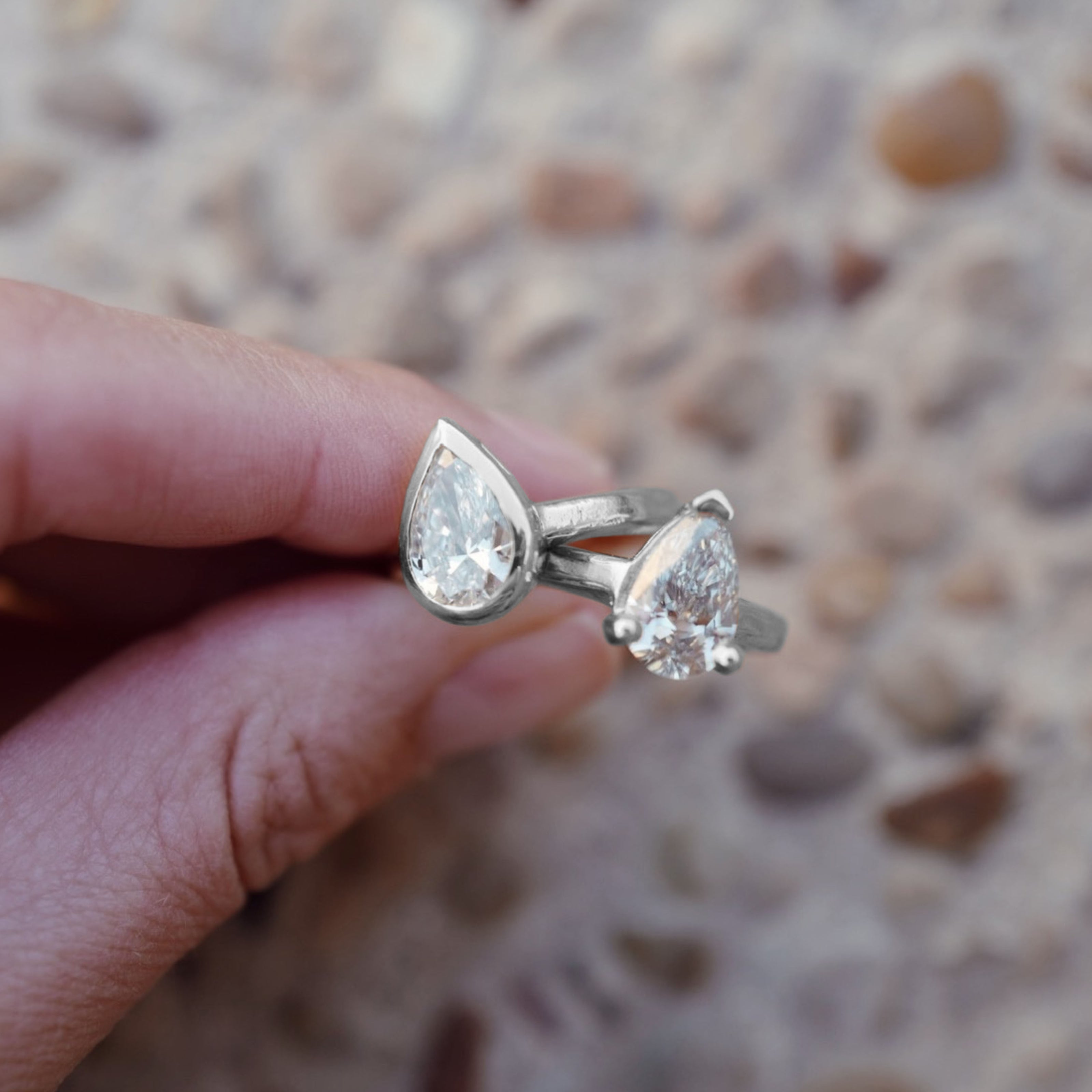 'The Muse' Silver Pear 2ct Lab Grown Bezel Engagement Ring