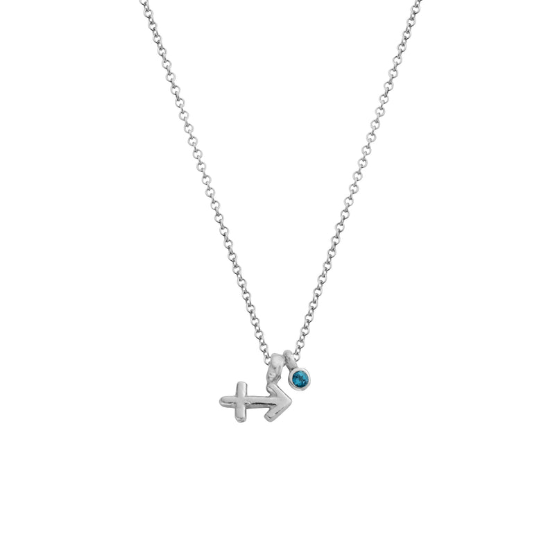 Silver Mini Sagittarius Horoscope & Blue Topaz Birthstone Necklace