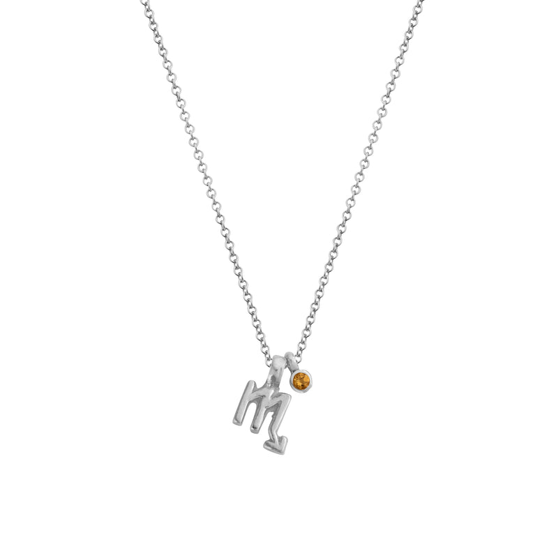 Silver Mini Scorpio Horoscope & Citrine Birthstone Necklace