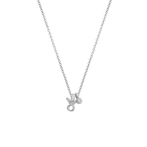 Silver Mini Taurus Horoscope & Diamond Birthstone Necklace