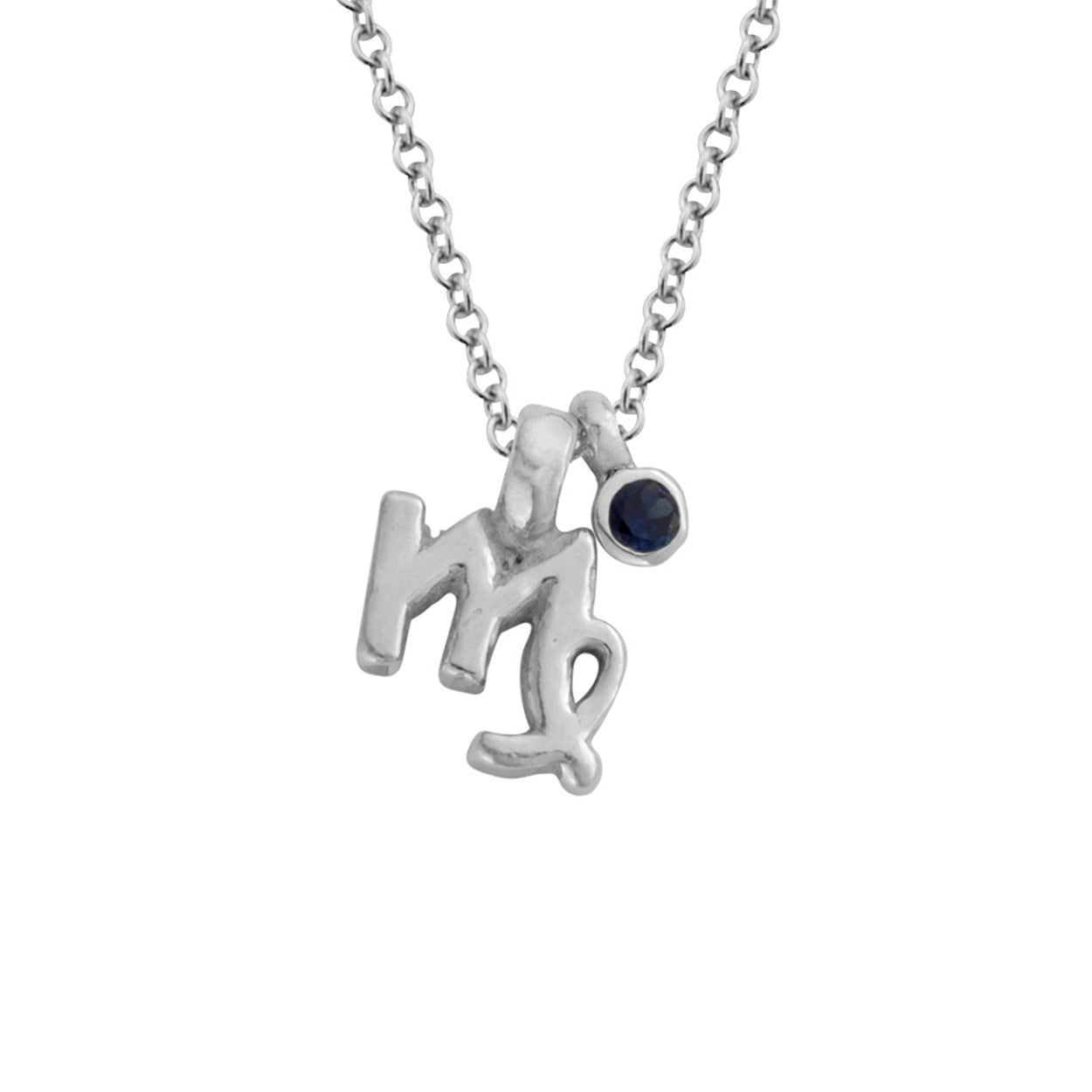 Silver Mini Virgo Horoscope & Blue Sapphire Birthstone Necklace