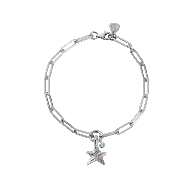 Silver Blue Topaz Mini Star Trace Chain Bracelet