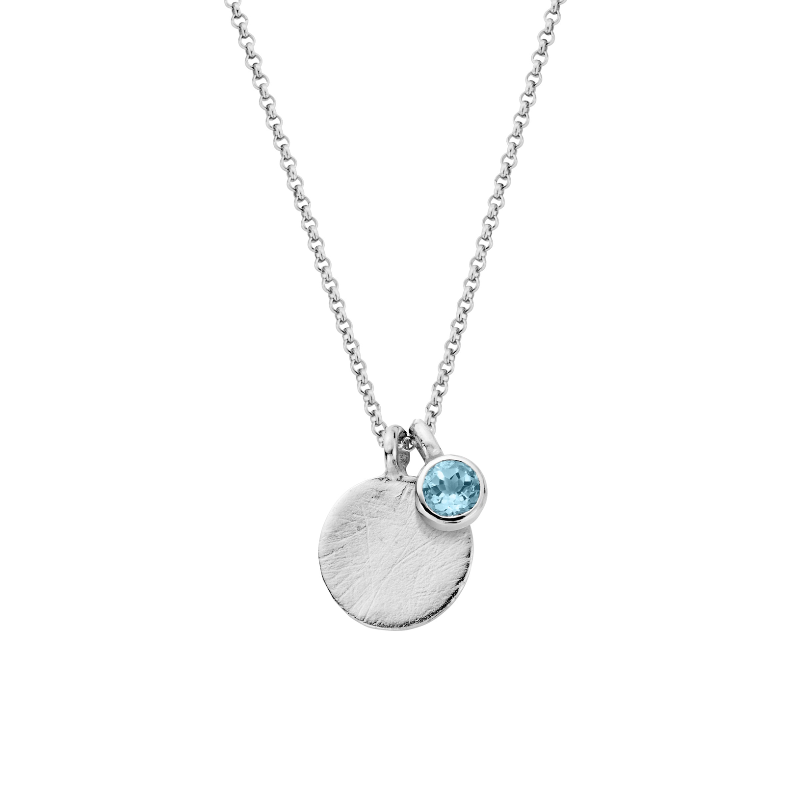 Silver Blue Topaz Moon & Stone Necklace