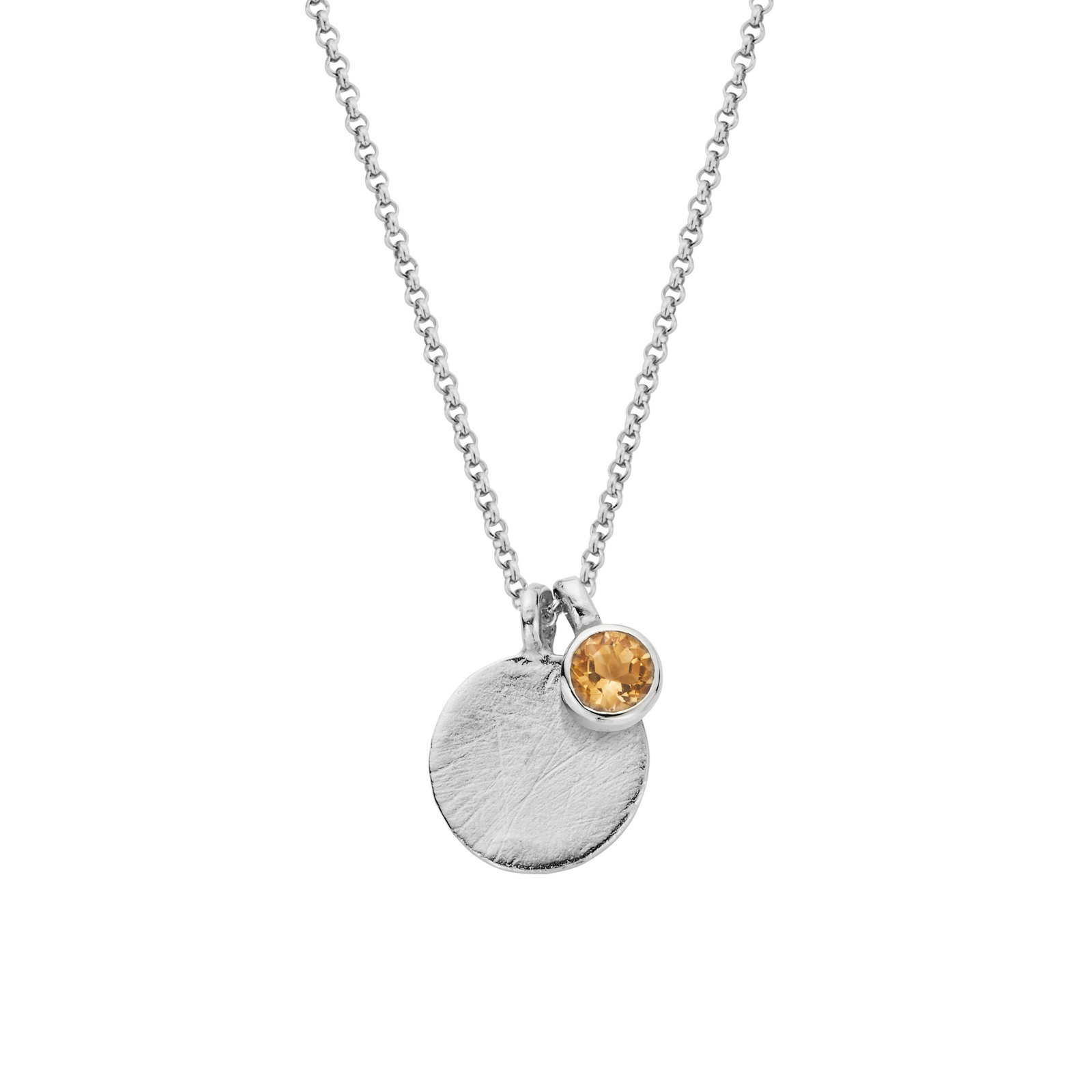 Silver Citrine Moon & Stone Necklace