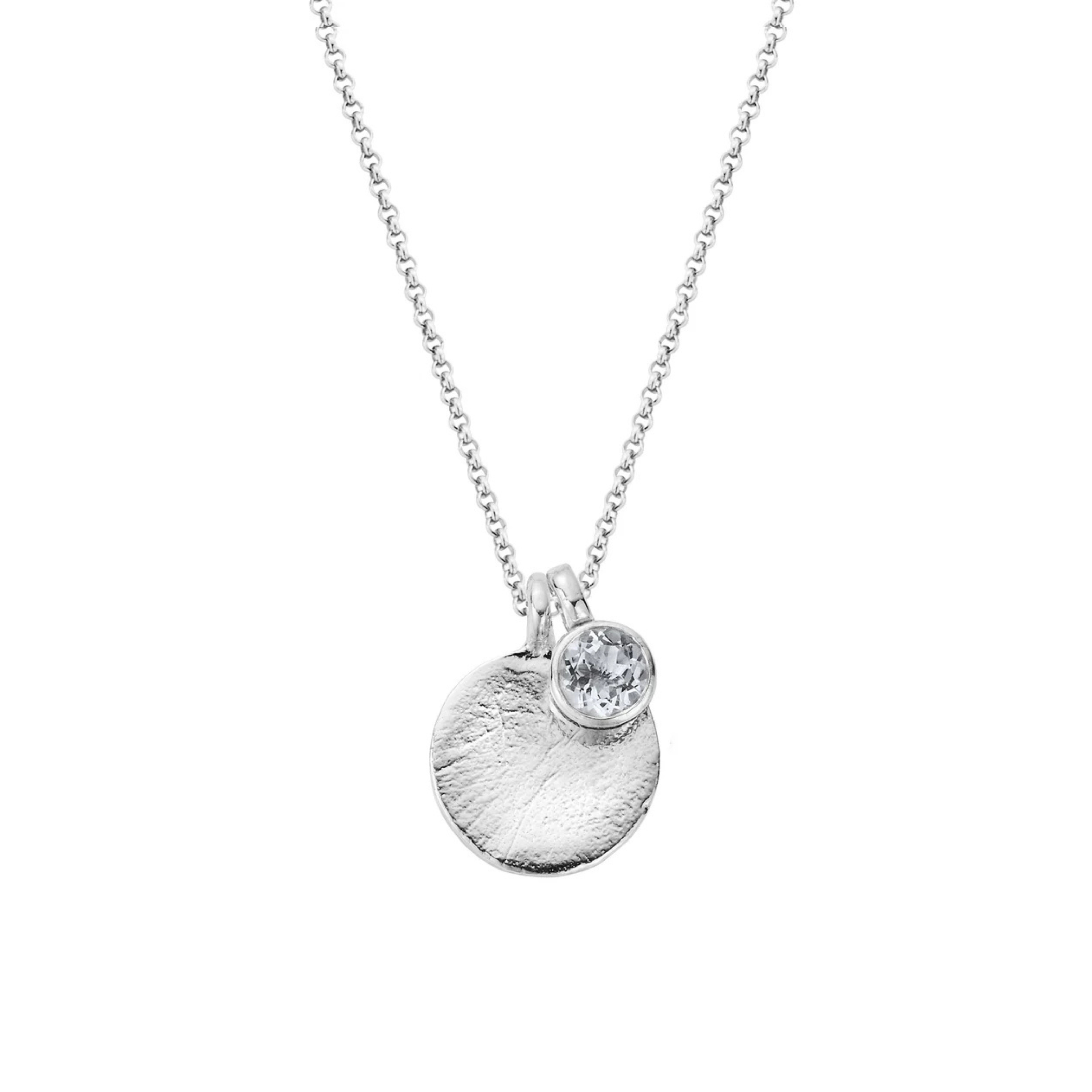 Silver Clear Quartz Moon & Stone Necklace