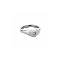 Silver Diamond Star Sweetheart Signet Ring