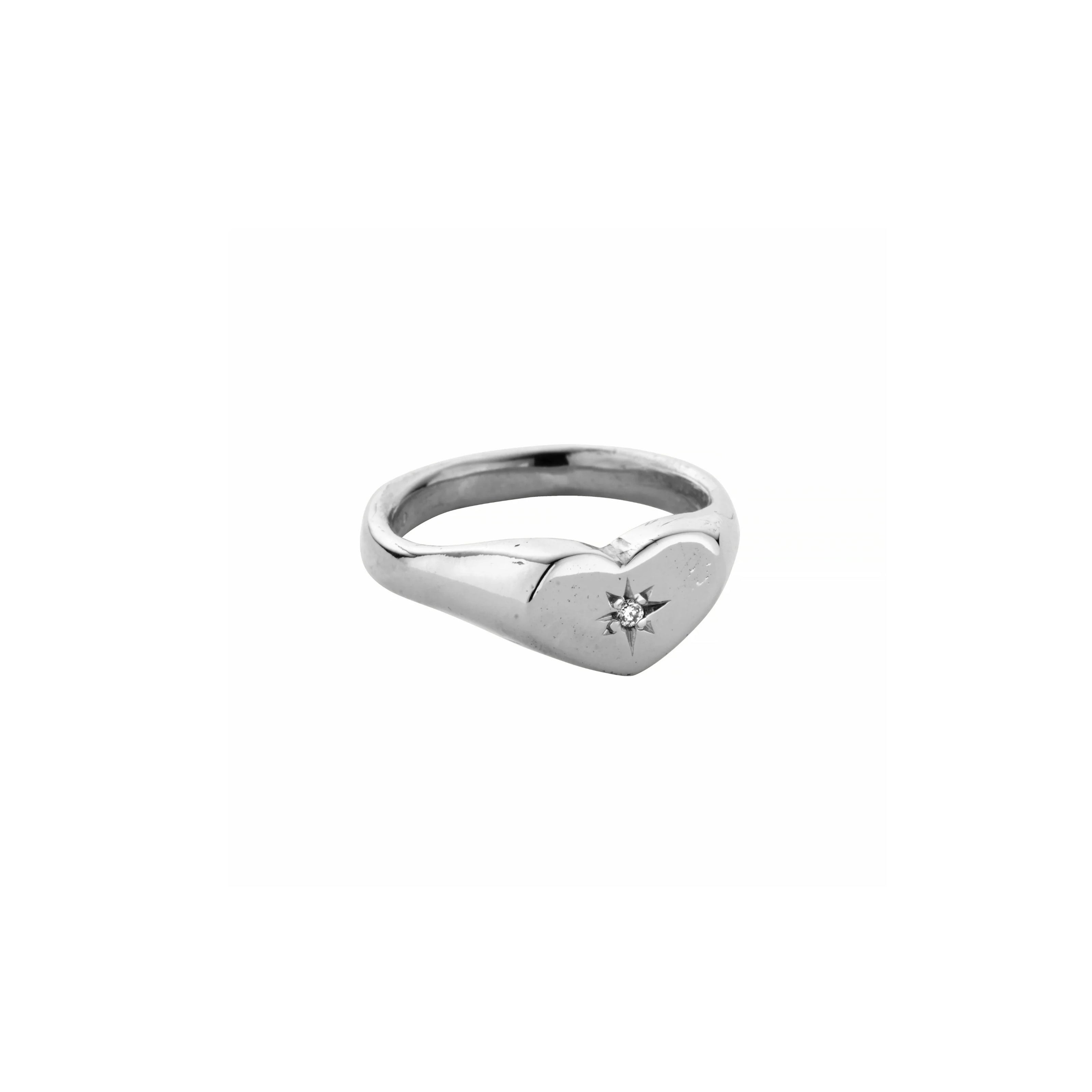 Silver Diamond Star Sweetheart Signet Ring