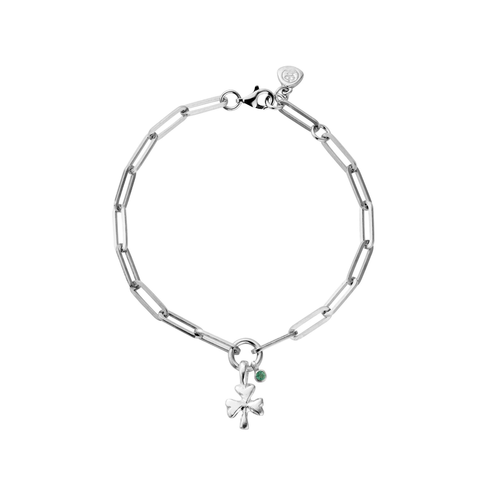 Silver Emerald Baby Shamrock Trace Chain Bracelet