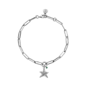 Silver Emerald Mini Star Trace Chain Bracelet
