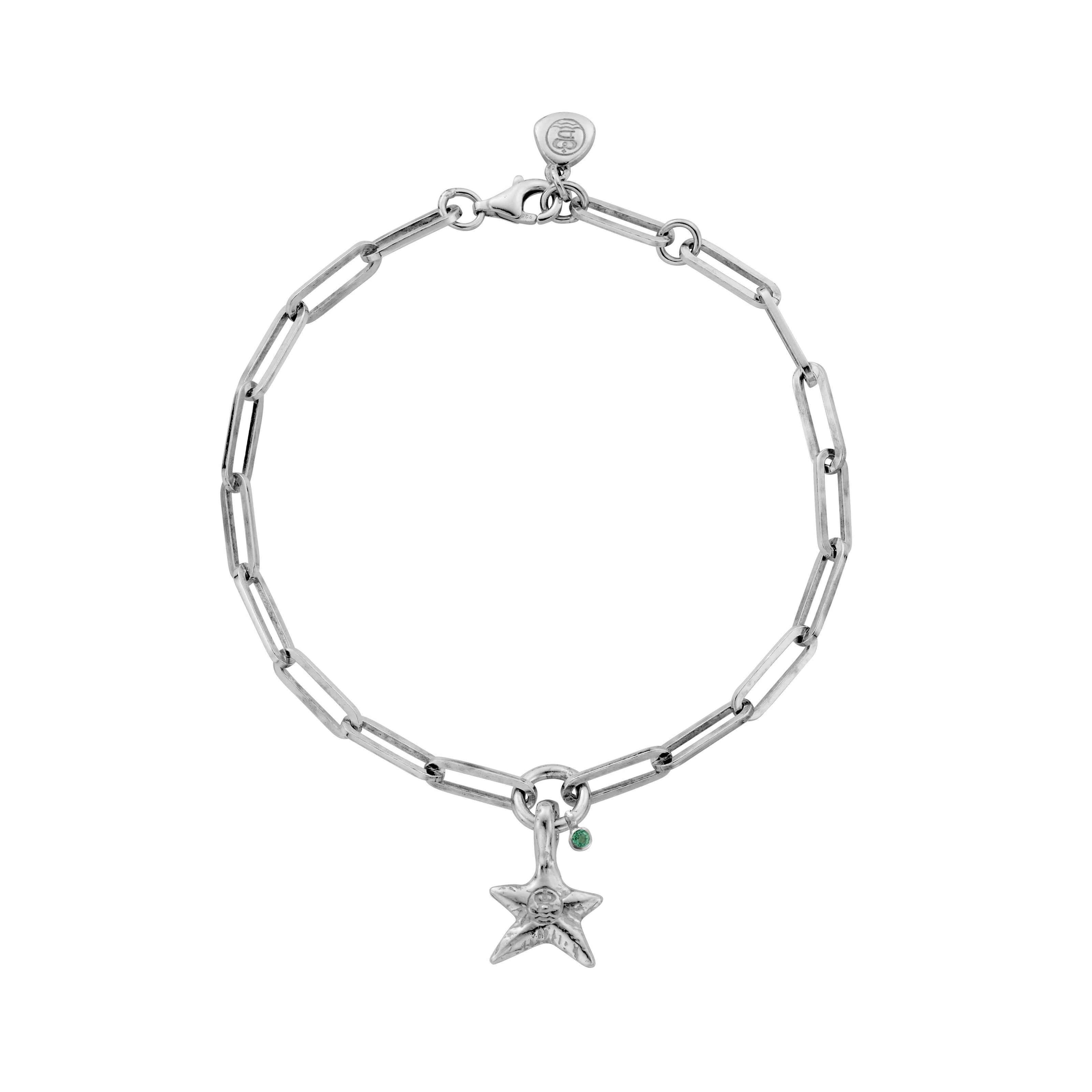 Silver Emerald Mini Star Trace Chain Bracelet