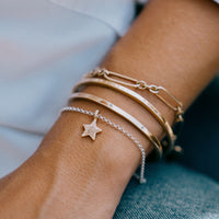 [modelwears Silver & Gold Guiding Star Chain Bracelet with Hand Engraving]