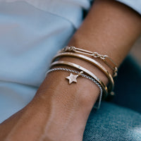 [modelwears Silver & Gold Guiding Star Chain Bracelet with Handwriting]