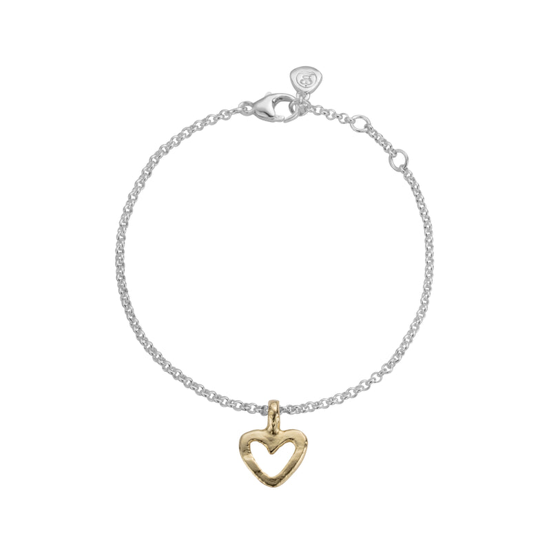 Silver & Gold Mini Open Heart Chain Bracelet
