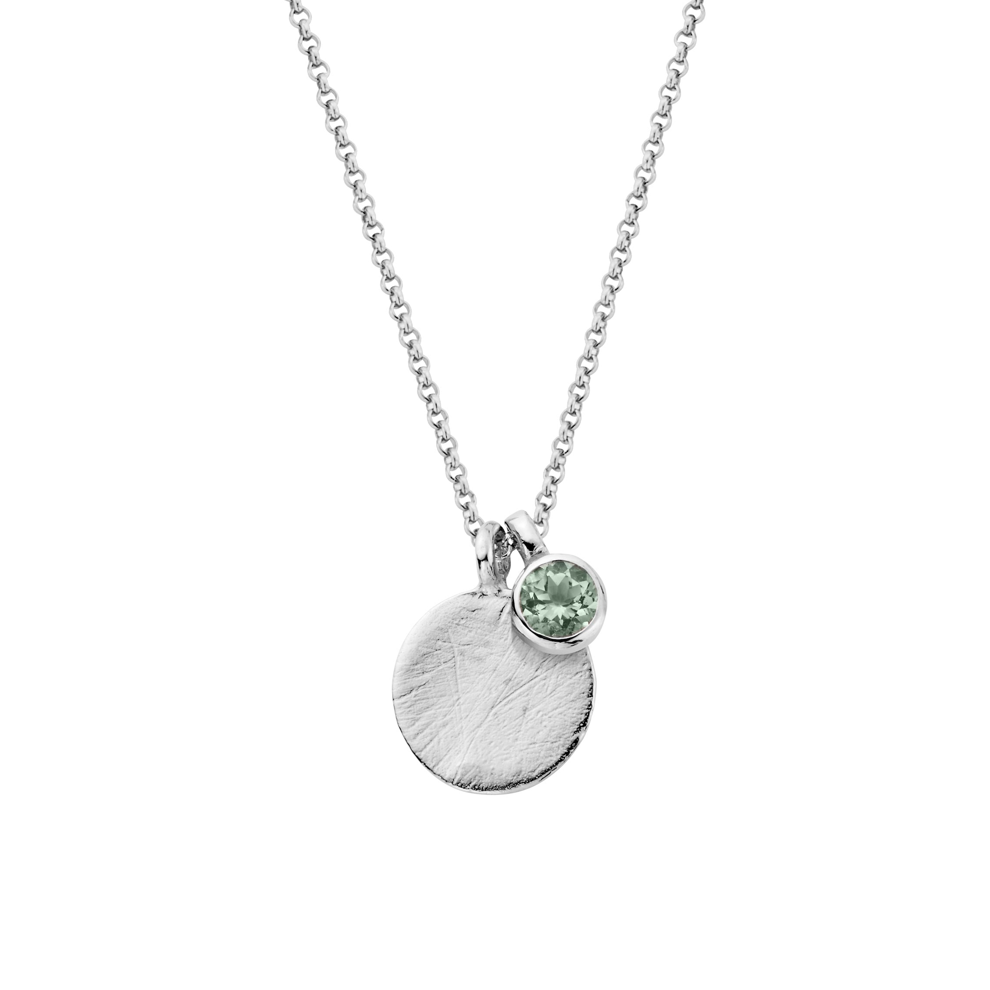 Silver Green Quartz Moon & Stone Necklace