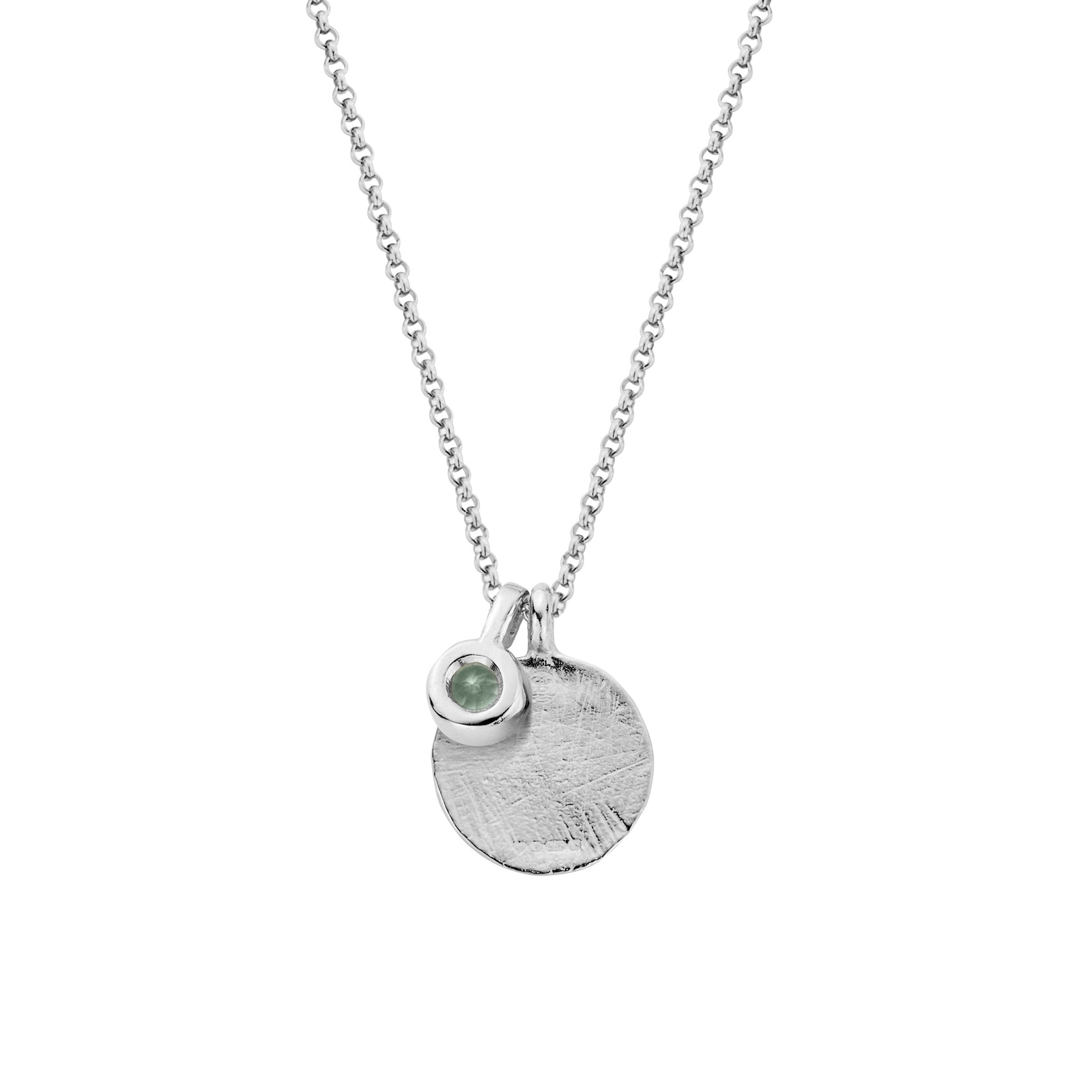 Silver Green Quartz Moon & Stone Necklace